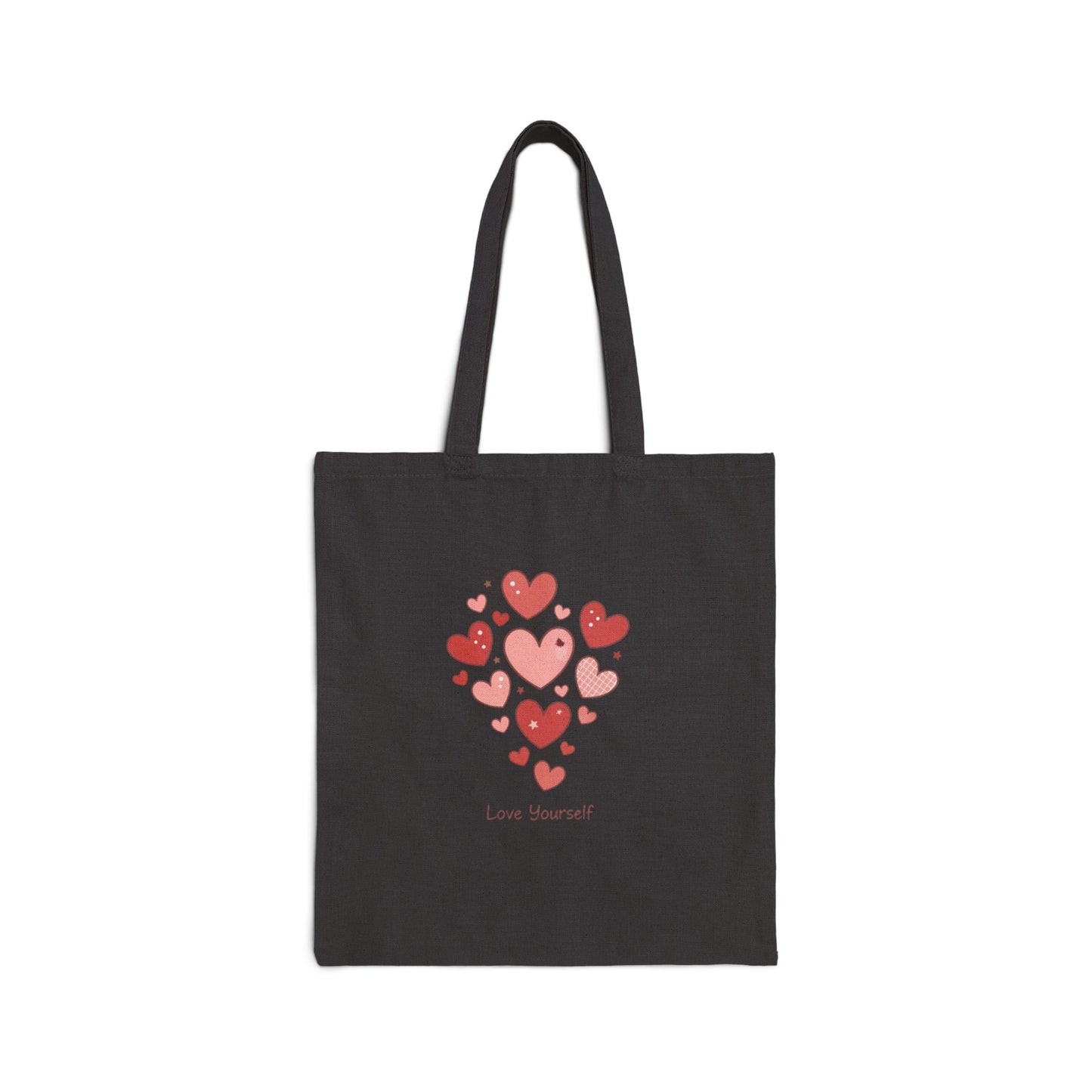Love Yourself Tote Bag — Watercolor Hearts Inspirational Canvas Tote for Everyday Use