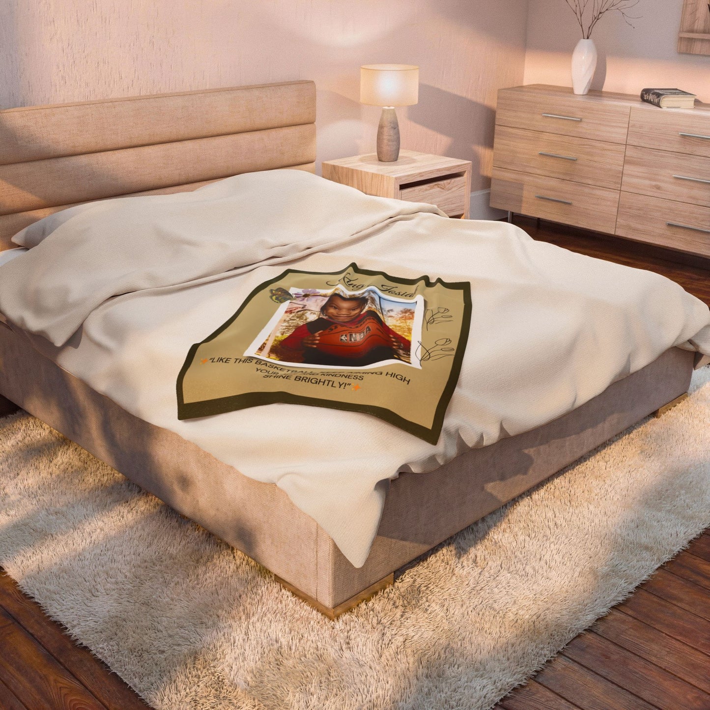 Personalized Velveteen Plush Blanket — "King Josiah" Photo Keepsake with Inspirational Quote