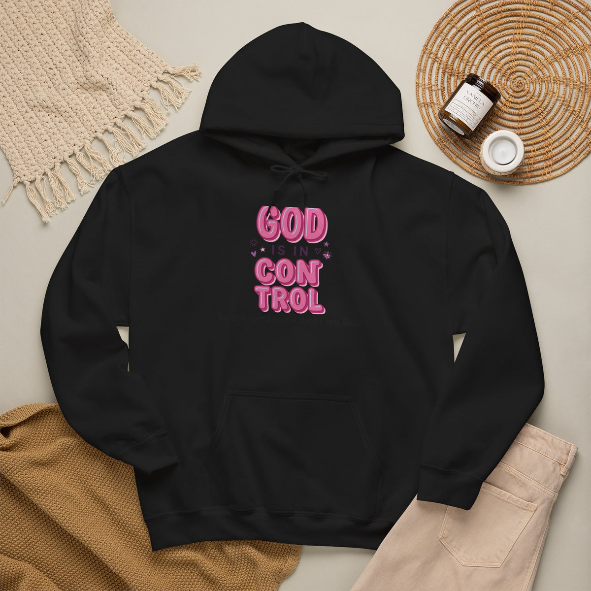 God Is in Control Hoodie | Christian Rainbow Script, Playful Faith Apparel
