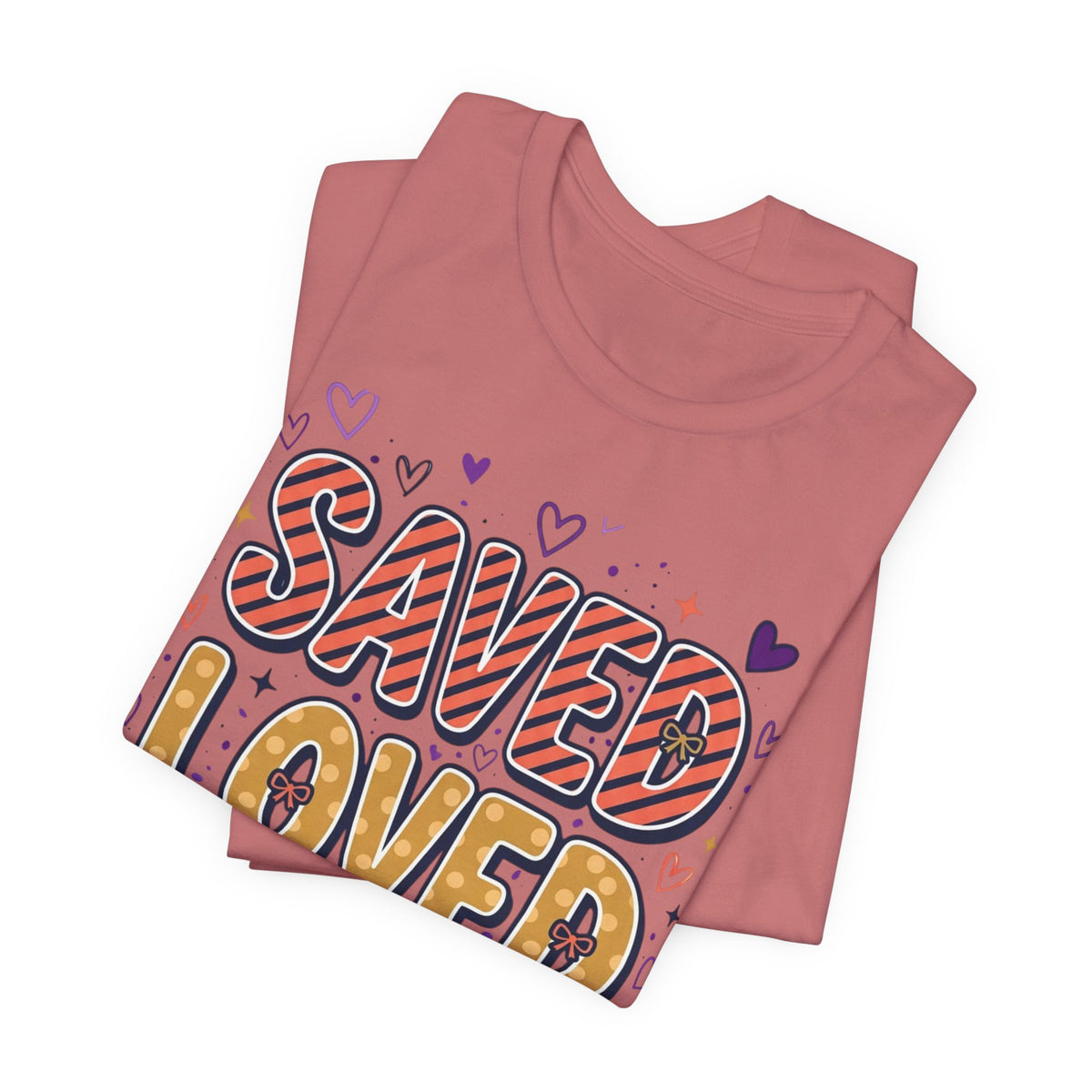 Saved Loved Forgiven T-Shirt | Christian Rainbow Scripture Tee, Playful Faith