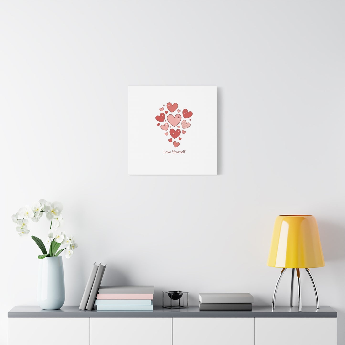 Love Yourself Canvas Wall Art — Watercolor Hearts Inspirational Home Decor