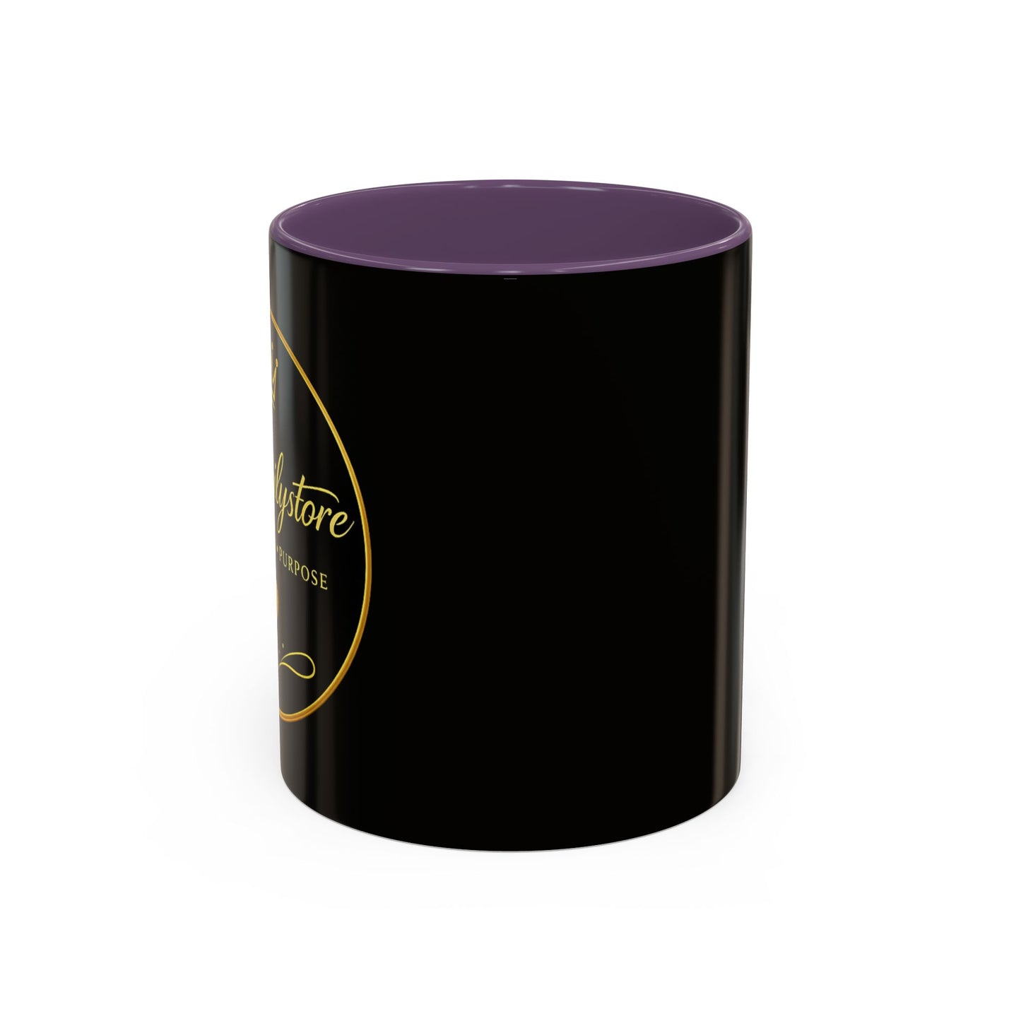 Black Accent Coffee Mug — "Abafamilystore: Faith • Family • Purpose" Gold Logo