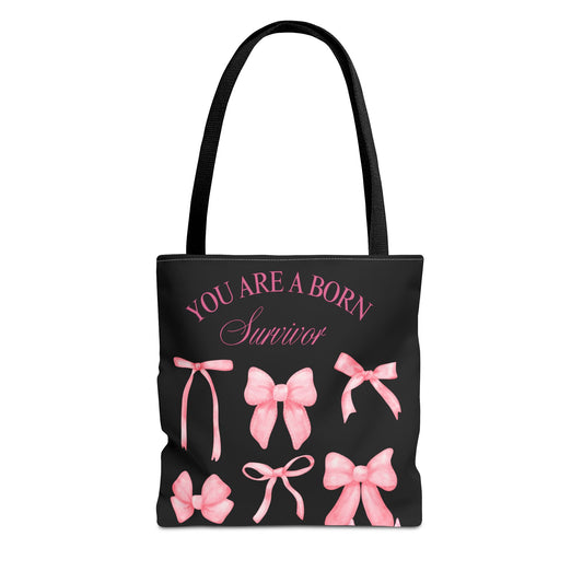 Empowering Pink Ribbon Tote Bag, Breast Cancer Awareness, Survivor Gift, Inspirational Bag, Bows & Ribbons Design, Supportive Gift