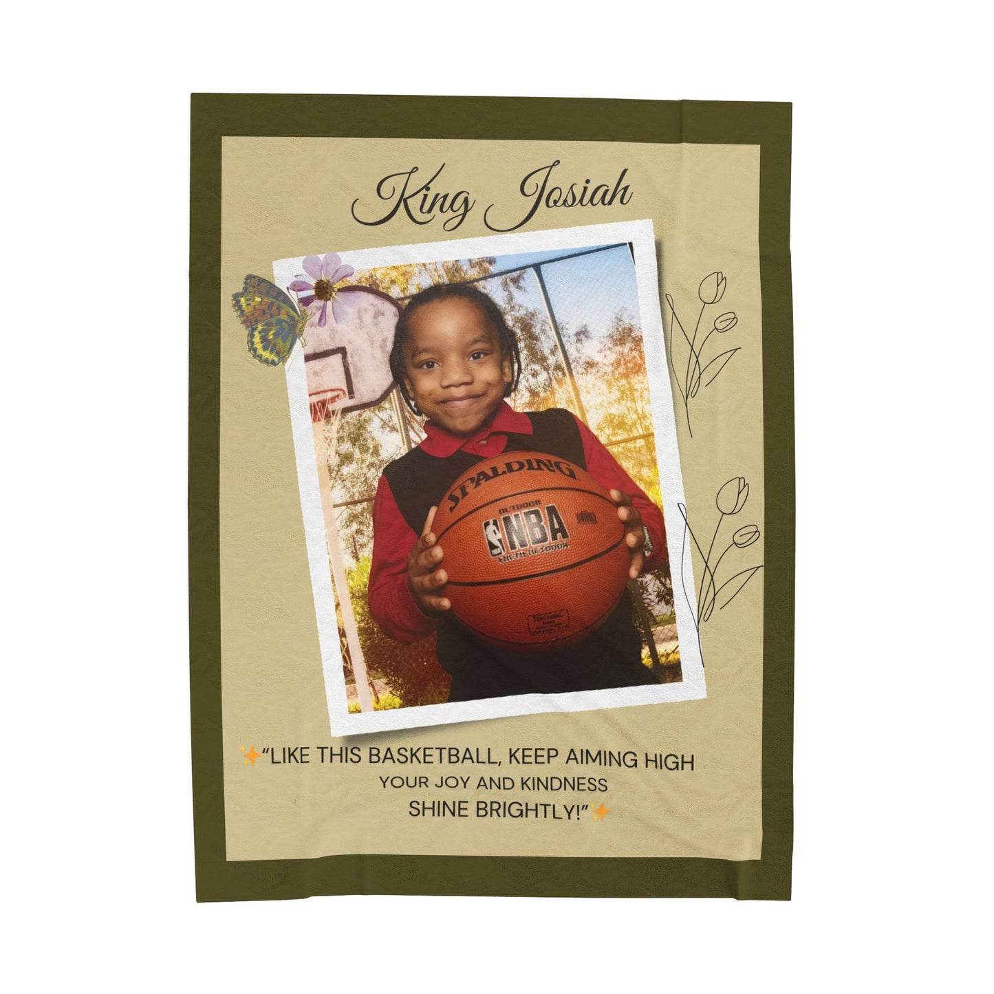 Personalized Velveteen Plush Blanket — "King Josiah" Photo Keepsake with Inspirational Quote