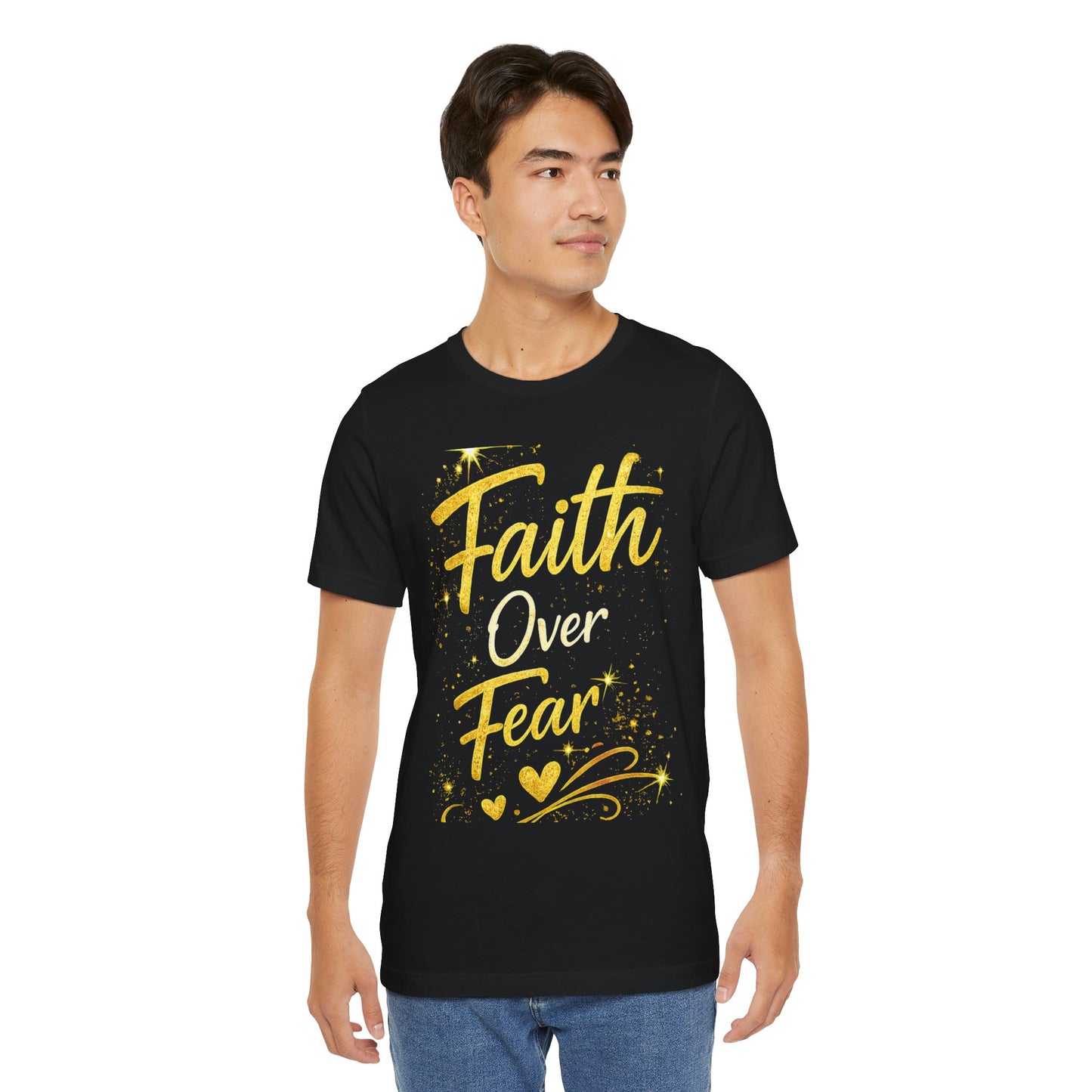 Faith Over Fear T‑Shirt — Inspirational Christian Shirt with Gold Script