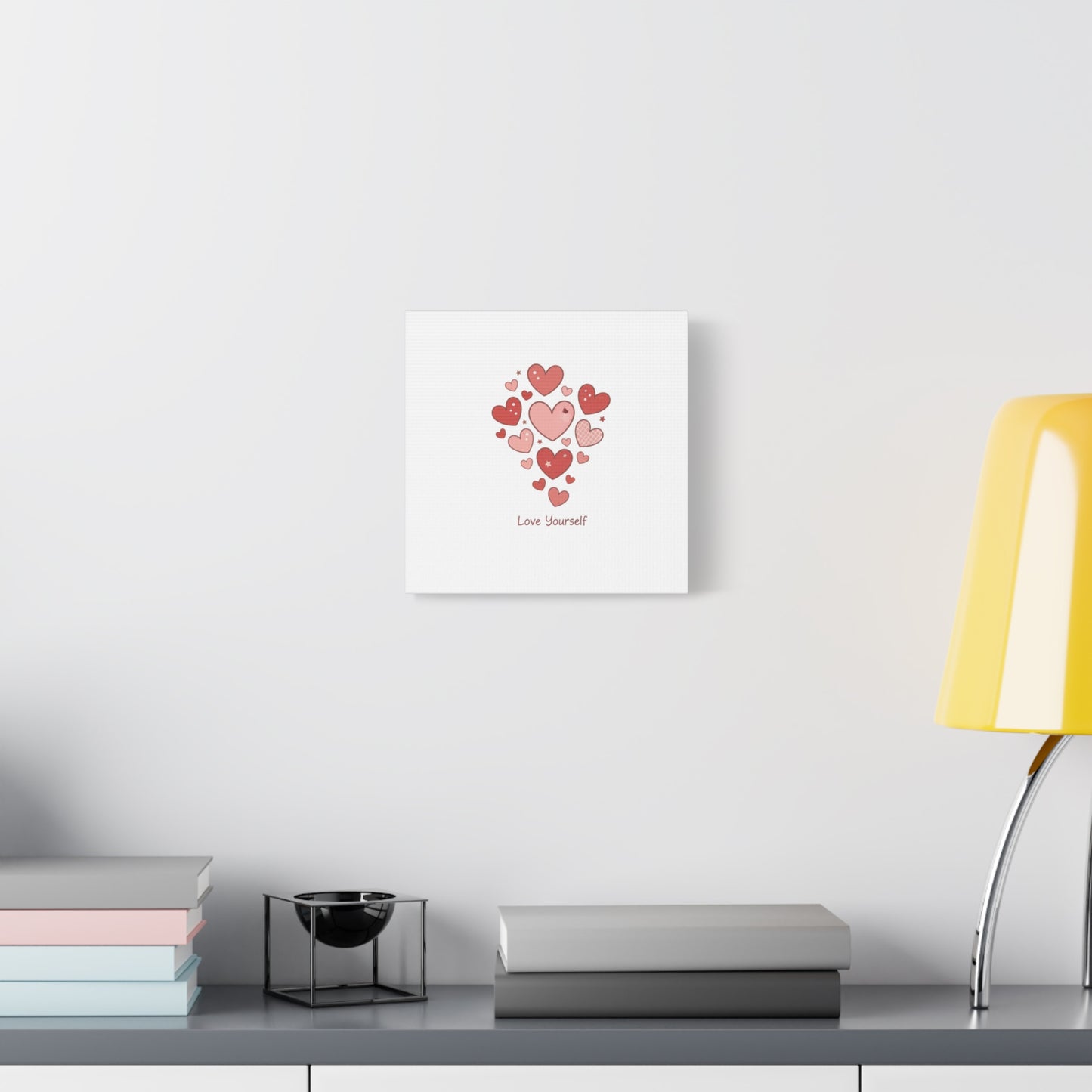 Love Yourself Canvas Wall Art — Watercolor Hearts Inspirational Home Decor