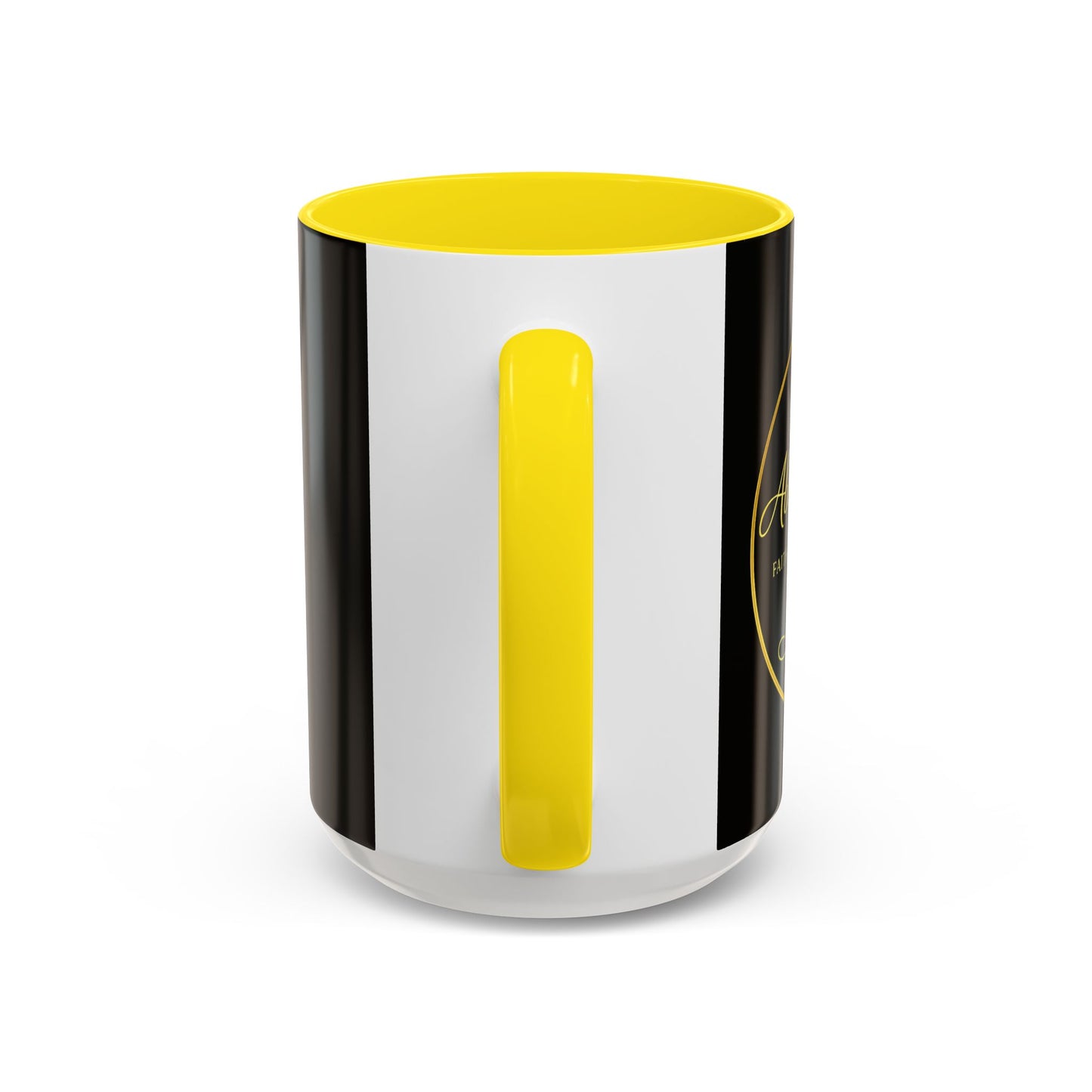 Black Accent Coffee Mug — "Abafamilystore: Faith • Family • Purpose" Gold Logo