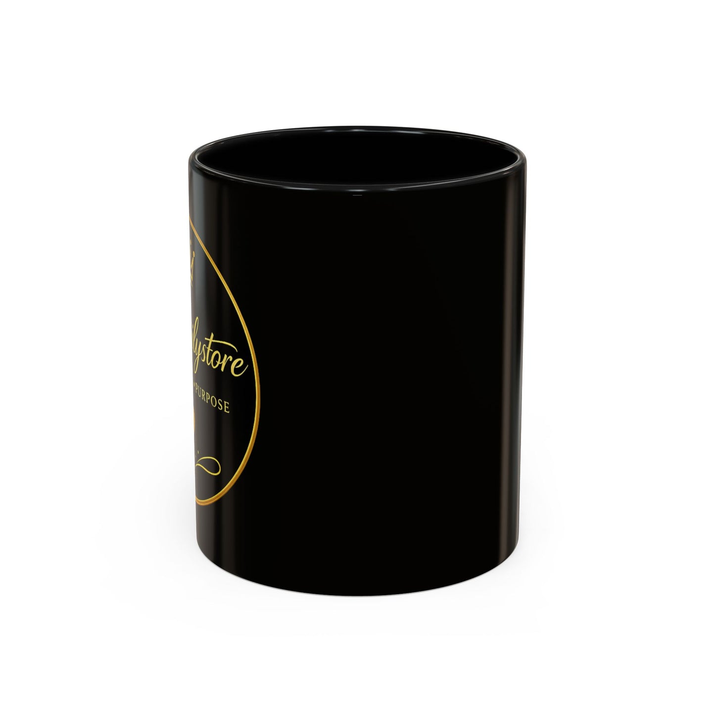 Black Accent Coffee Mug — "Abafamilystore: Faith • Family • Purpose" Gold Logo
