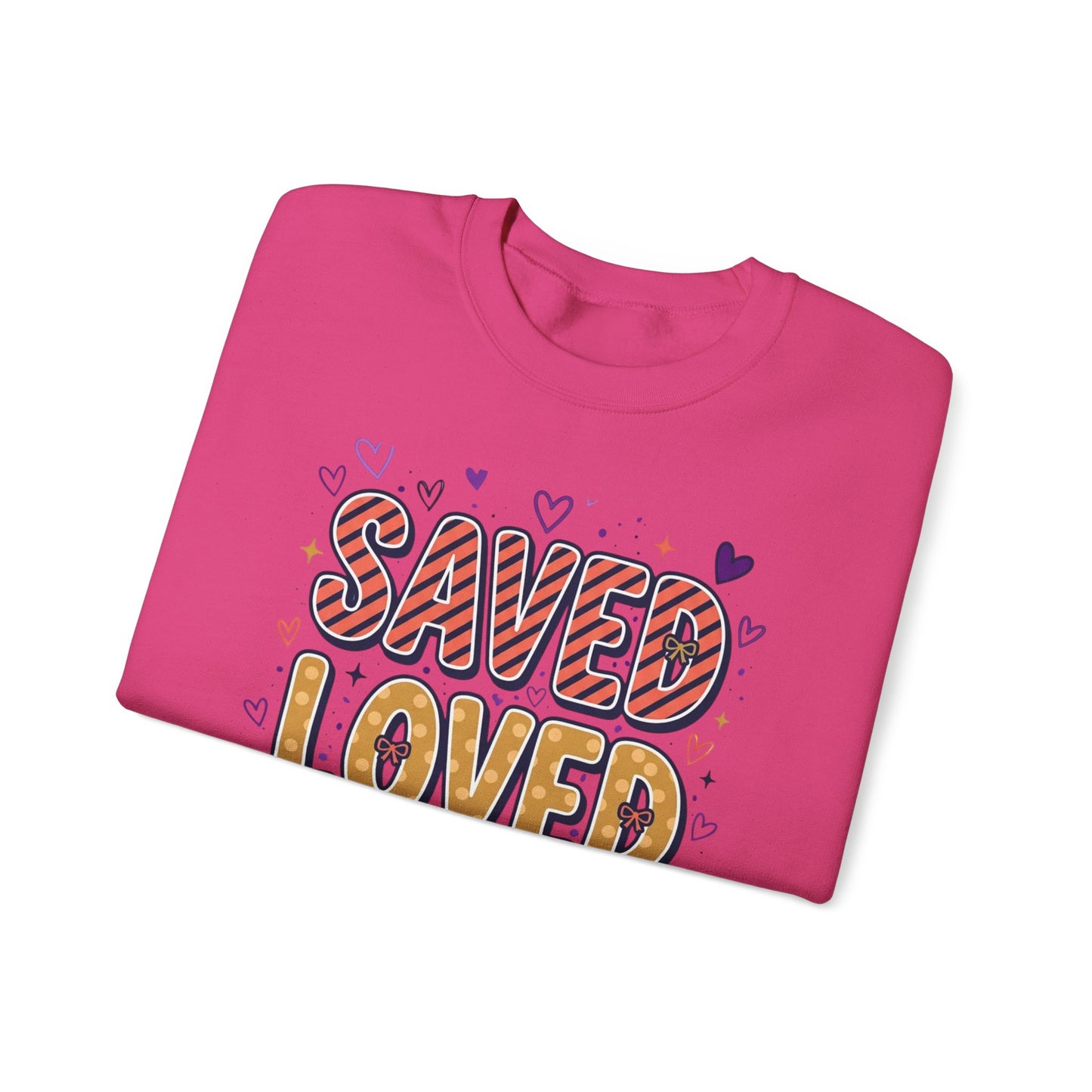 Saved Loved Forgiven Sweatshirt | Christian rainbow scripture style