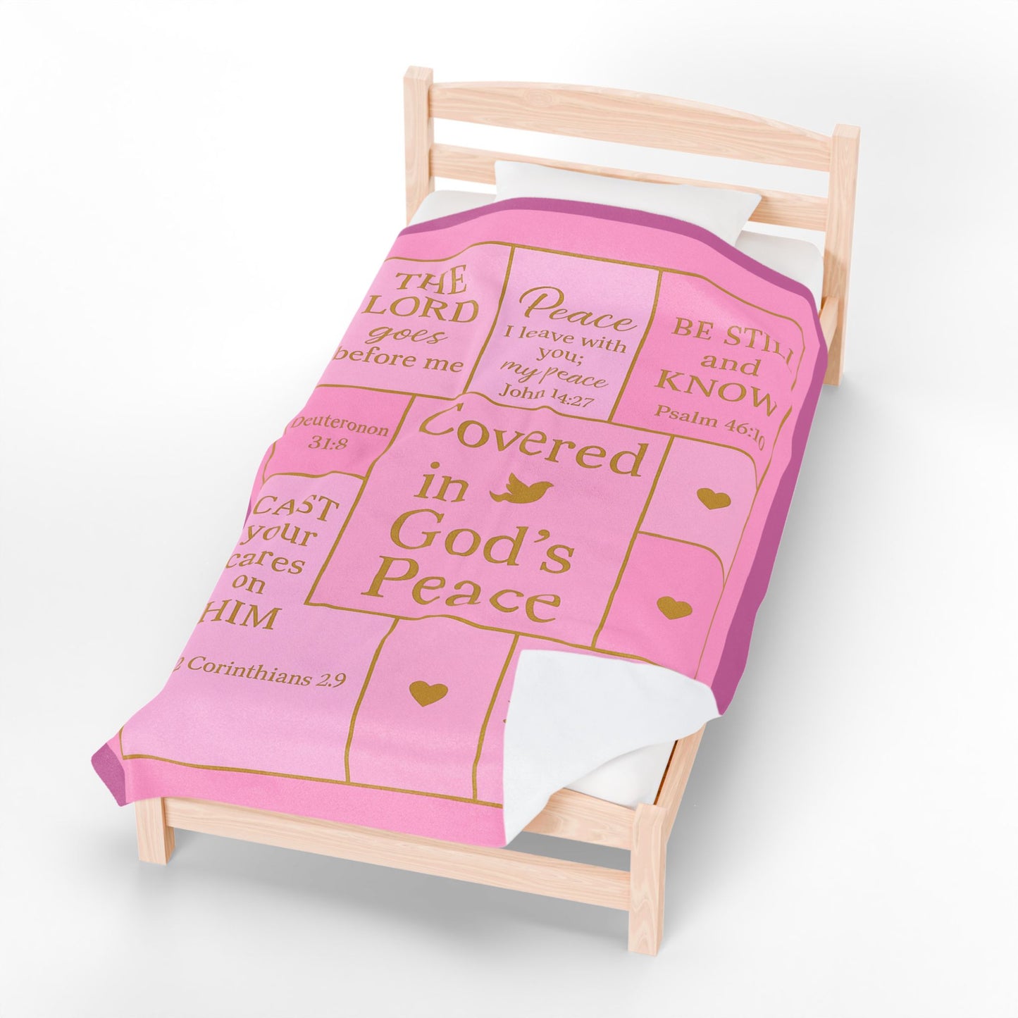Covered in God's Peace Velveteen Plush Blanket — Inspirational Scripture Throw (Pink)