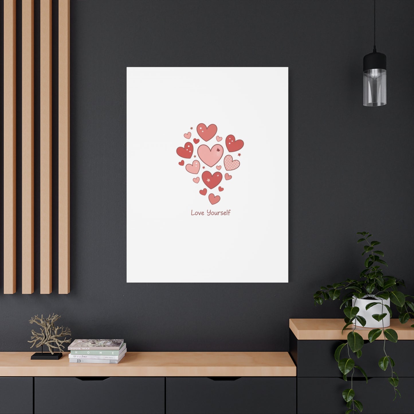 Love Yourself Canvas Wall Art — Watercolor Hearts Inspirational Home Decor