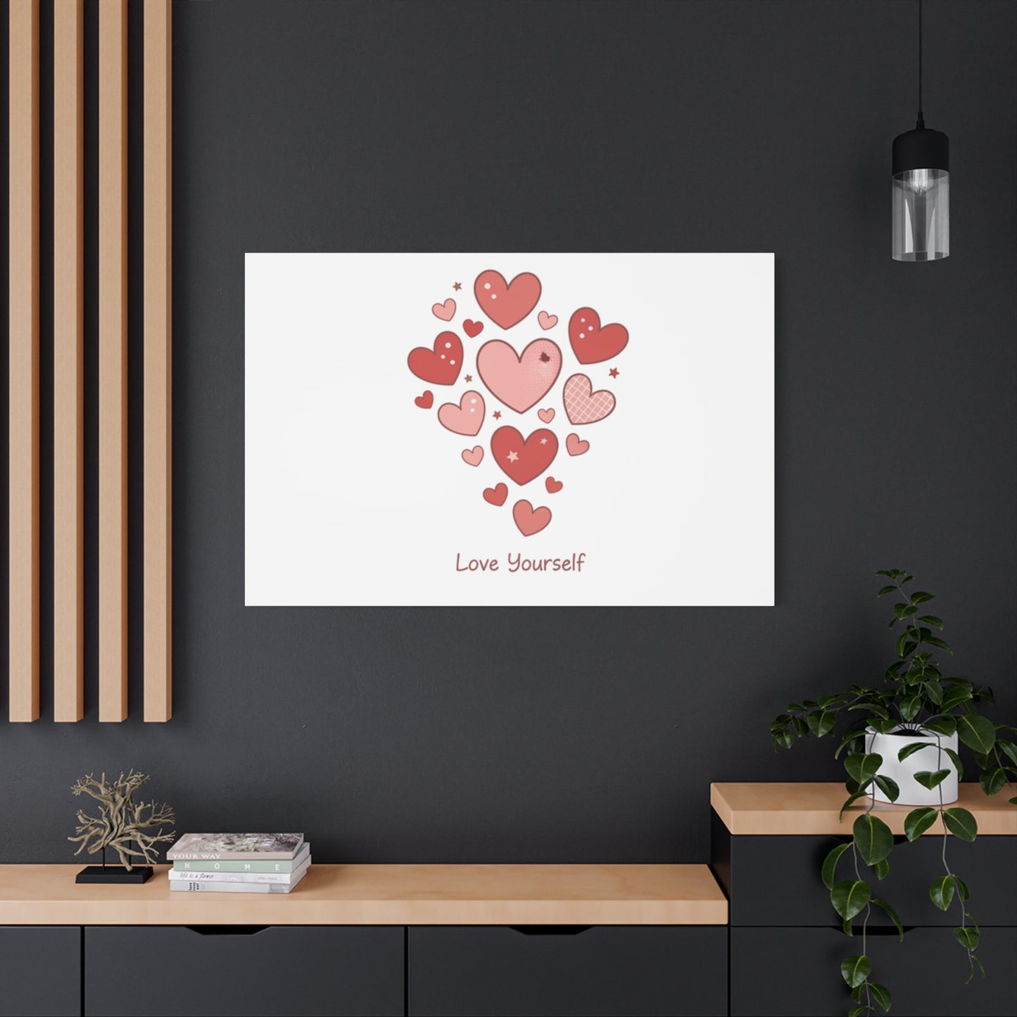 Love Yourself Canvas Wall Art — Watercolor Hearts Inspirational Home Decor