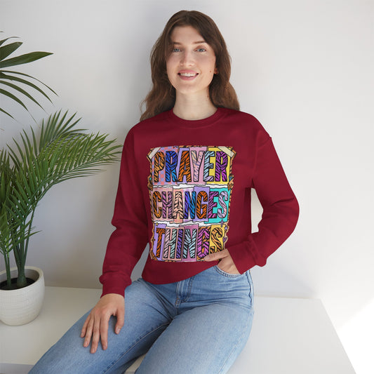 Prayer Changes Things Sweatshirt | Christian rainbow scripture, mixed-font faith
