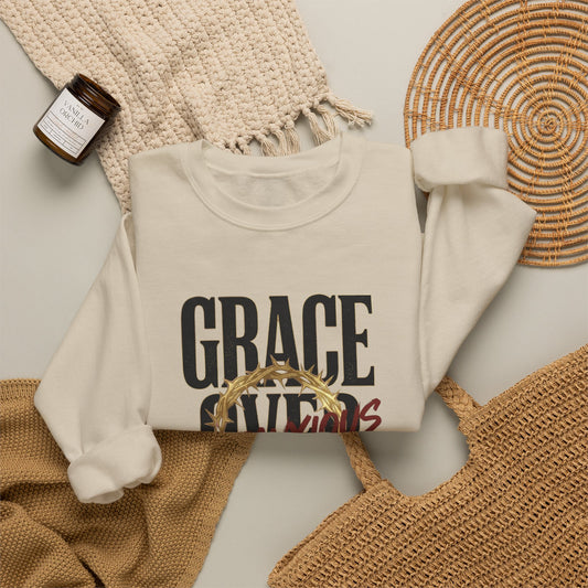 Grace Over Fear Crewneck Sweatshirt | Christian Streetwear, Distressed Thorn Graphic