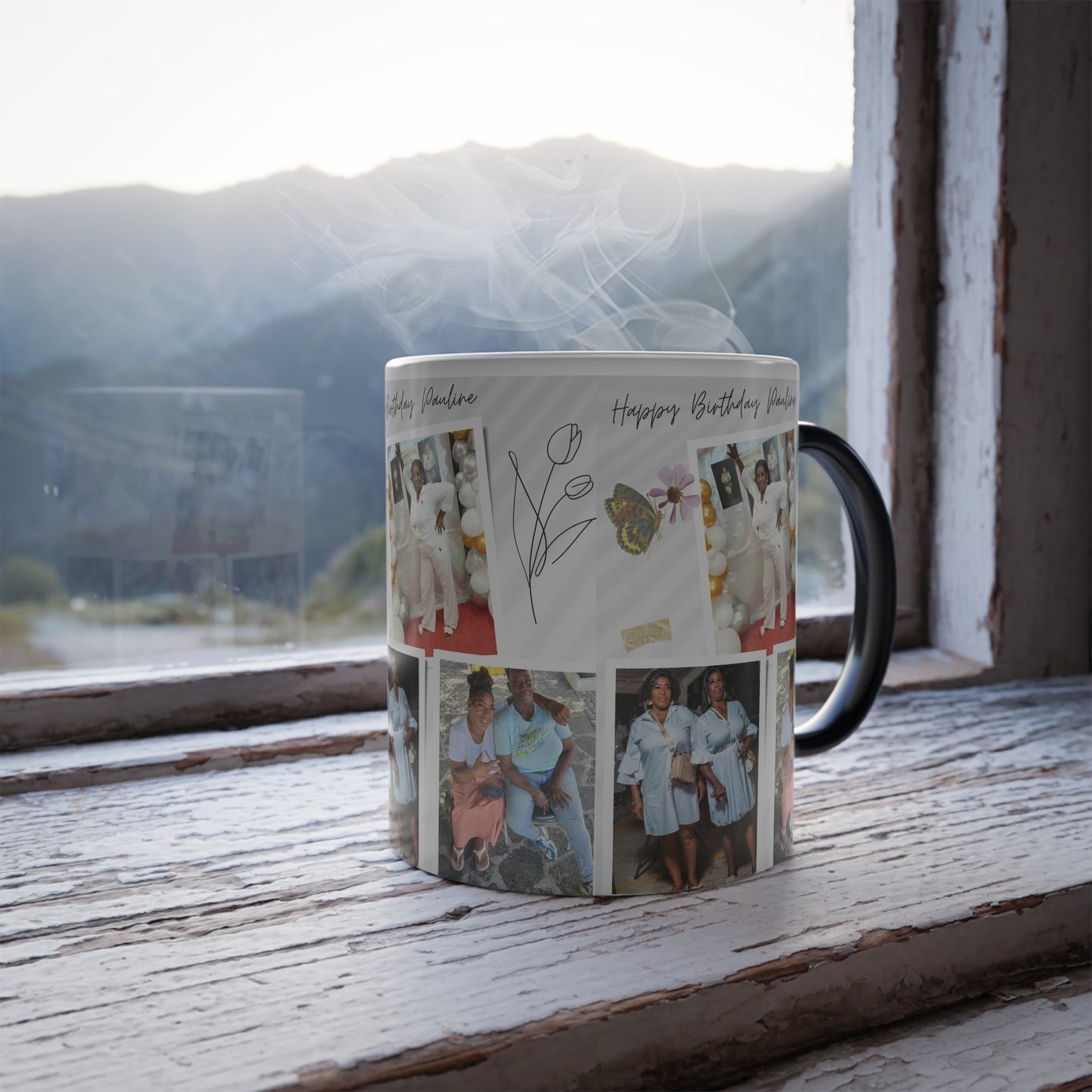 Customizable Color Morphing Mug with Personal Photos, Unique Birthday Gift, Heat-Activated, Fun Photo Collage, Mother's Day Coffee Cup