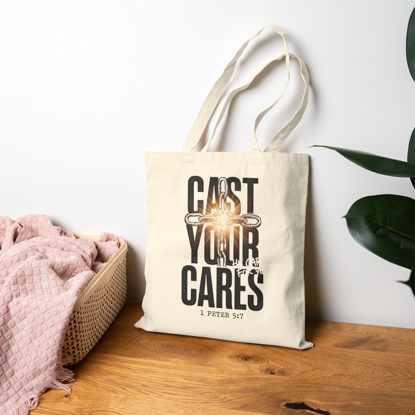 Cast Your Cares Tote | Christian Streetwear, Scripture 1 Peter 5:7