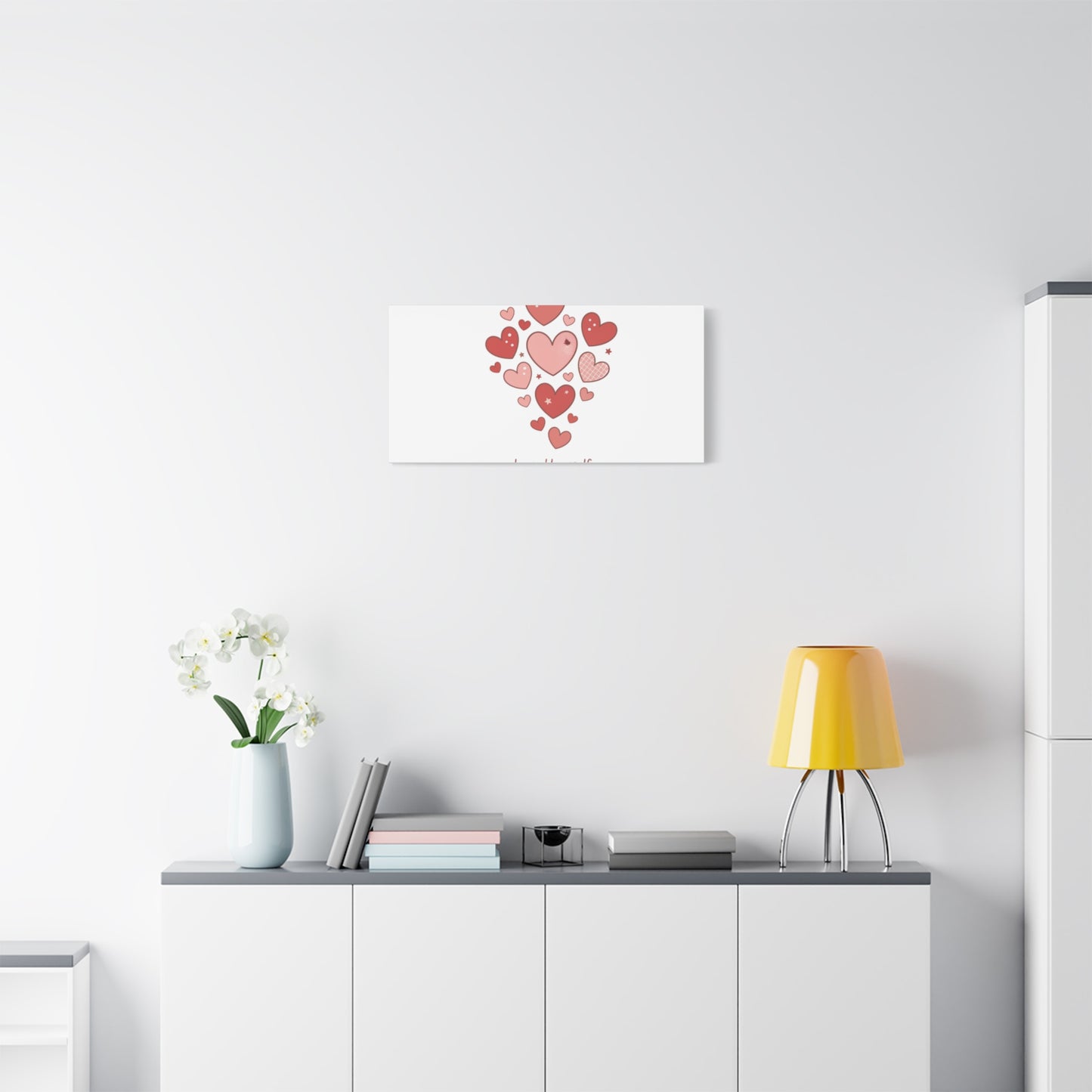 Love Yourself Canvas Wall Art — Watercolor Hearts Inspirational Home Decor