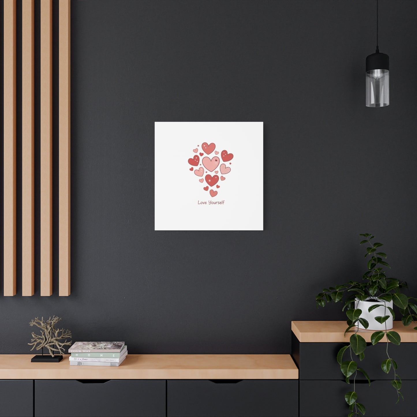 Love Yourself Canvas Wall Art — Watercolor Hearts Inspirational Home Decor