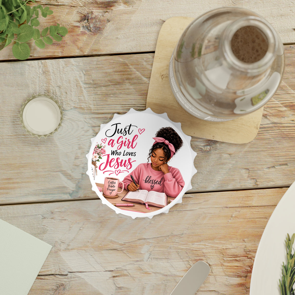 Just a Girl Who Loves Jesus Bottle Opener — Christian Faithful Woman Design