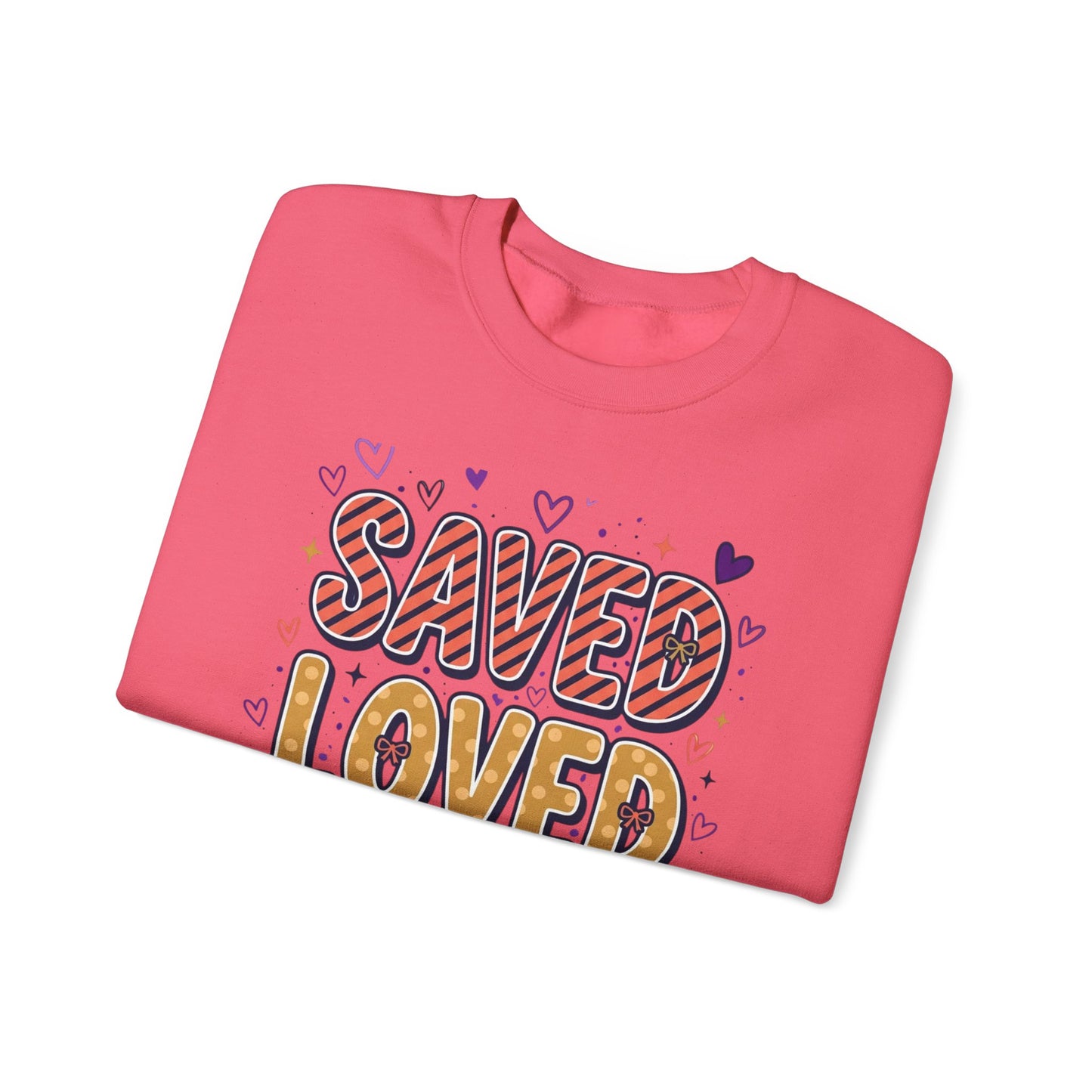 Saved Loved Forgiven Sweatshirt | Christian rainbow scripture style