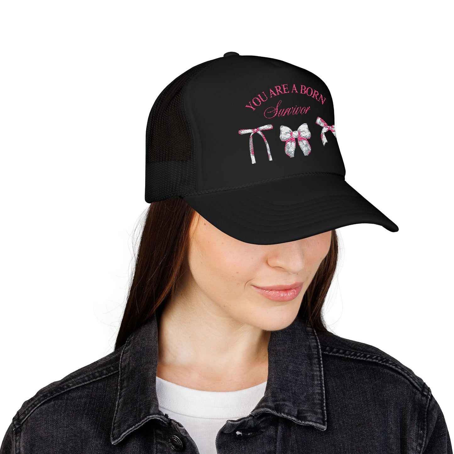 Embroidered Survival Trucker Hat - Inspirational, Unique Gift, Casual Wear, Cancer Awareness, Everyday Style