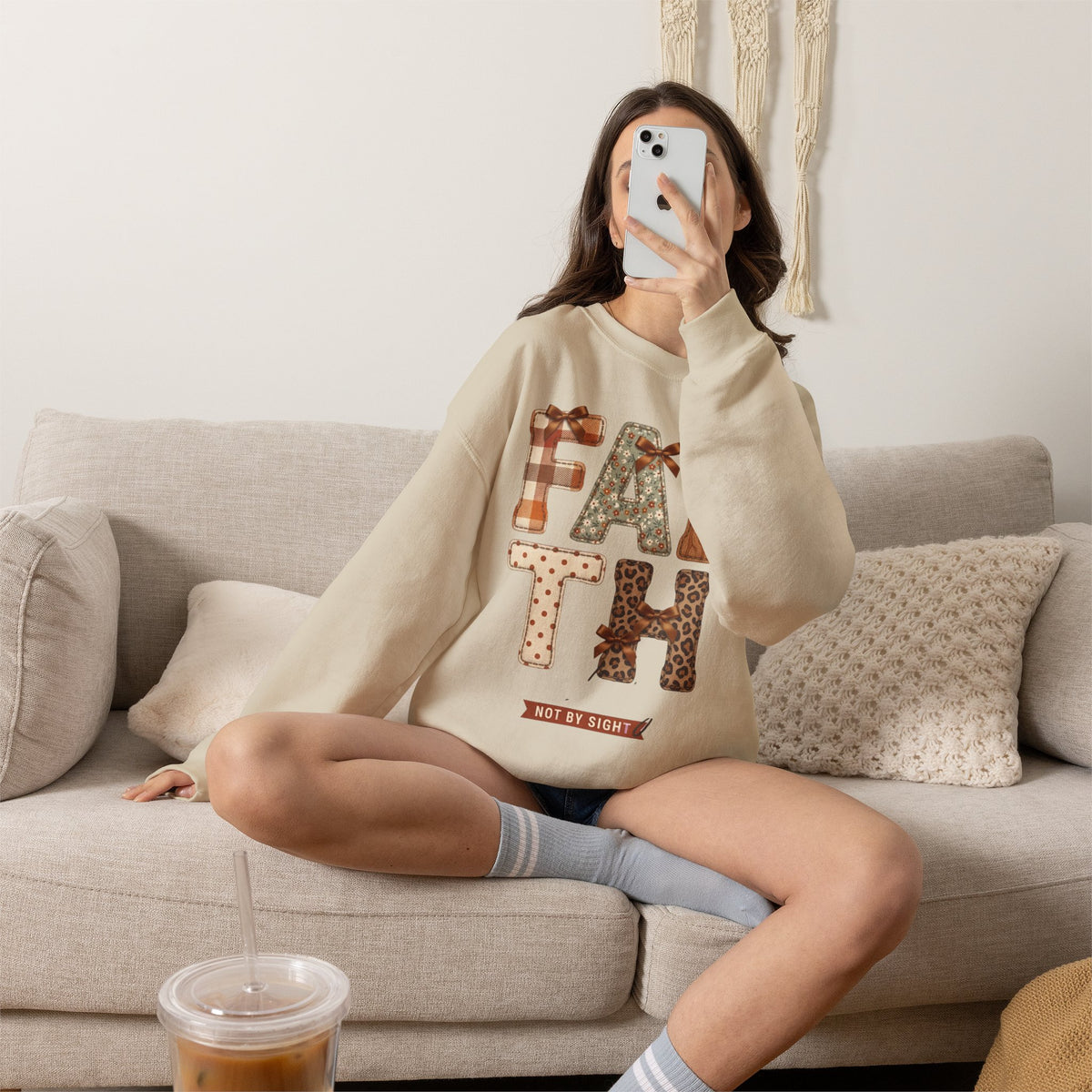 Faith Fall Crewneck Sweatshirt | Christian Autumn, Leaves & Plaid