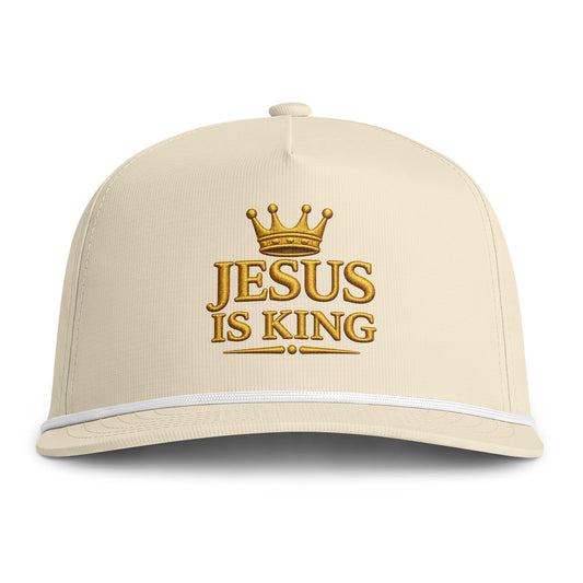 Jesus Is King Rope Cap — Embroidered Crown Christian Baseball Hat