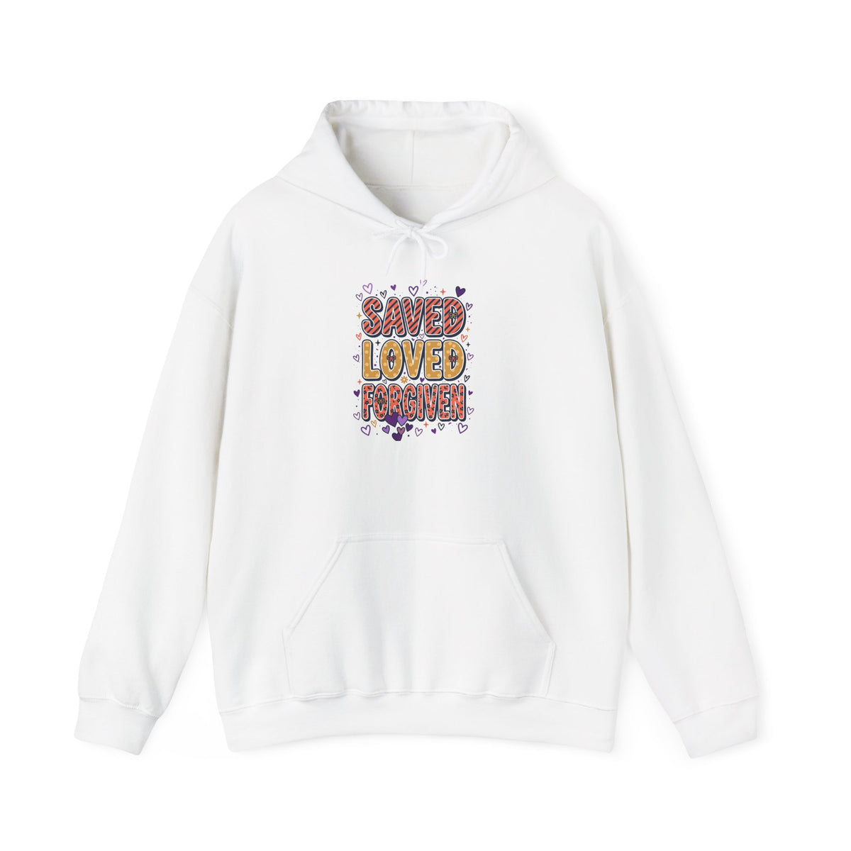 Saved Loved Praised hoodie | Christian rainbow scripture design