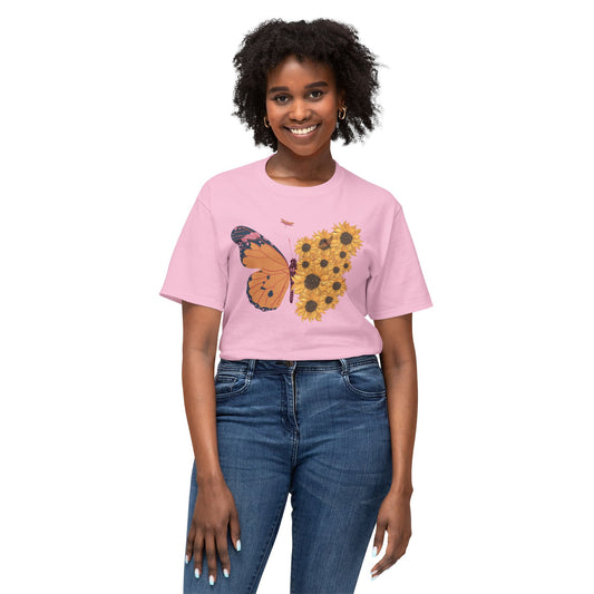 Butterfly Sunflower T-Shirt - Nature Inspired Cotton Tee