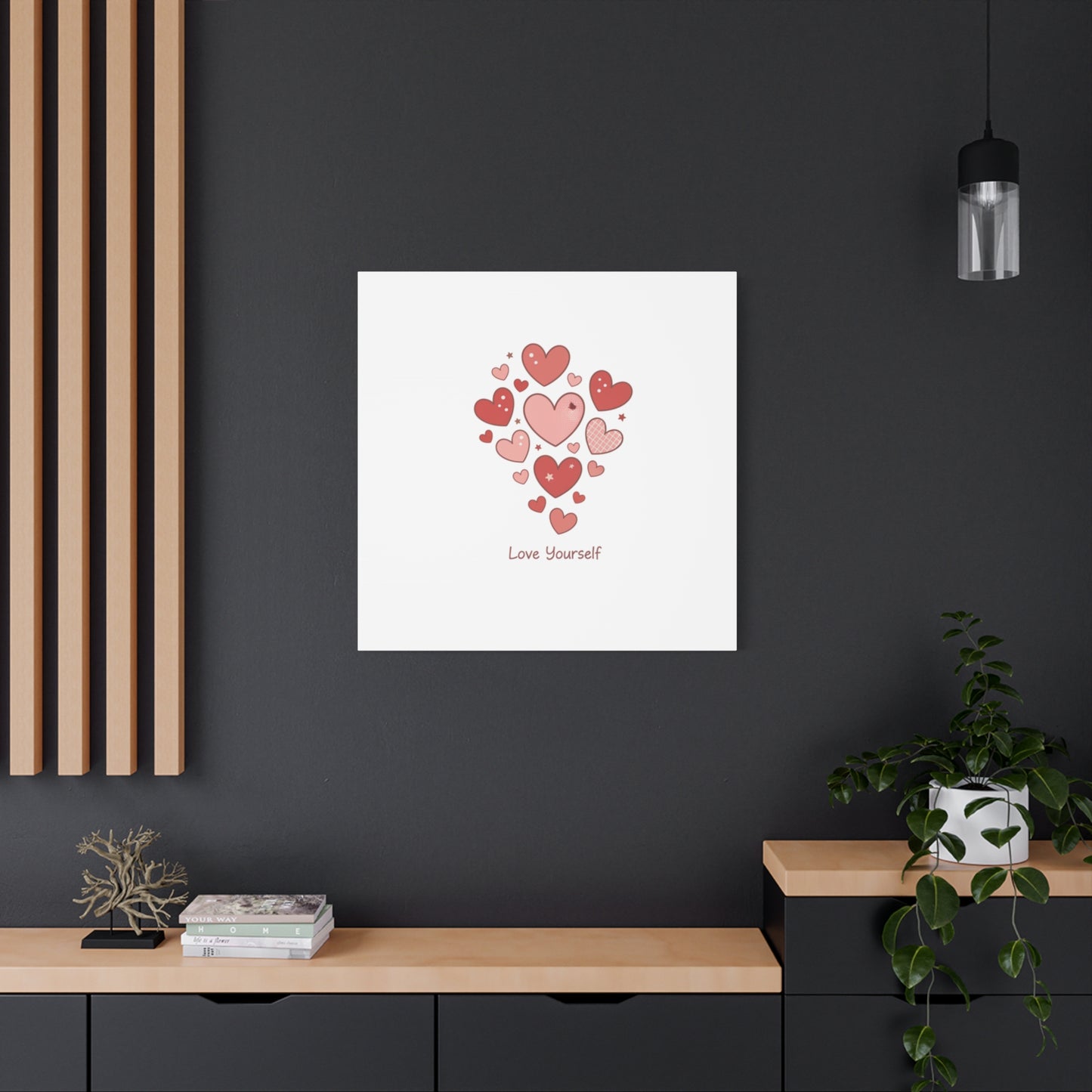 Love Yourself Canvas Wall Art — Watercolor Hearts Inspirational Home Decor