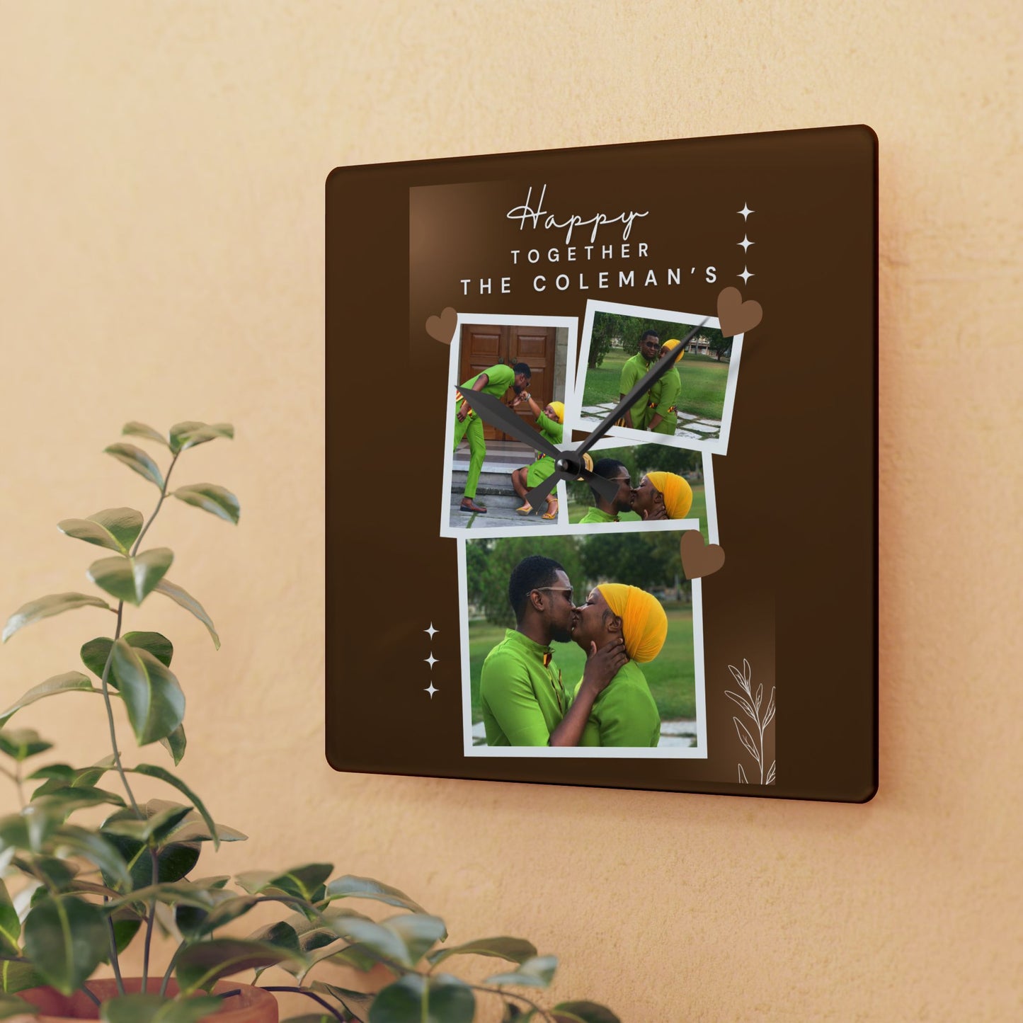 Acrylic Wall Clock — Personalized Photo Collage "Happy Together" Family Clock