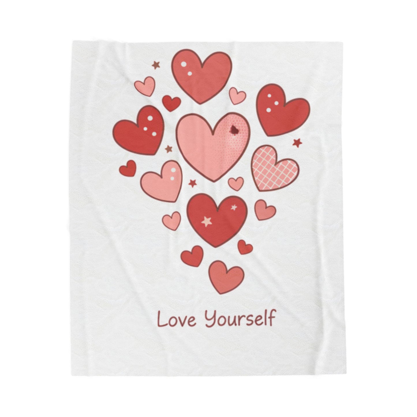 Love Yourself Plush Blanket — Watercolor Hearts Inspirational Velveteen Throw