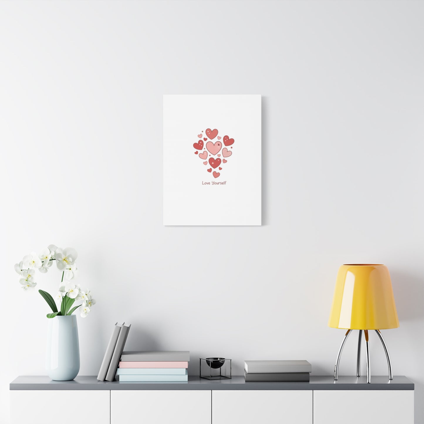 Love Yourself Canvas Wall Art — Watercolor Hearts Inspirational Home Decor