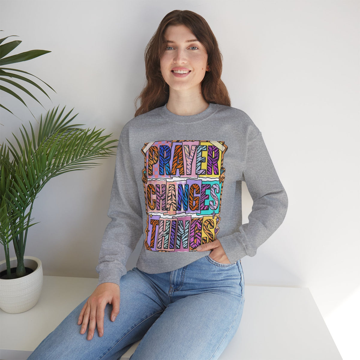 Prayer Changes Things Sweatshirt | Christian rainbow scripture, mixed-font faith