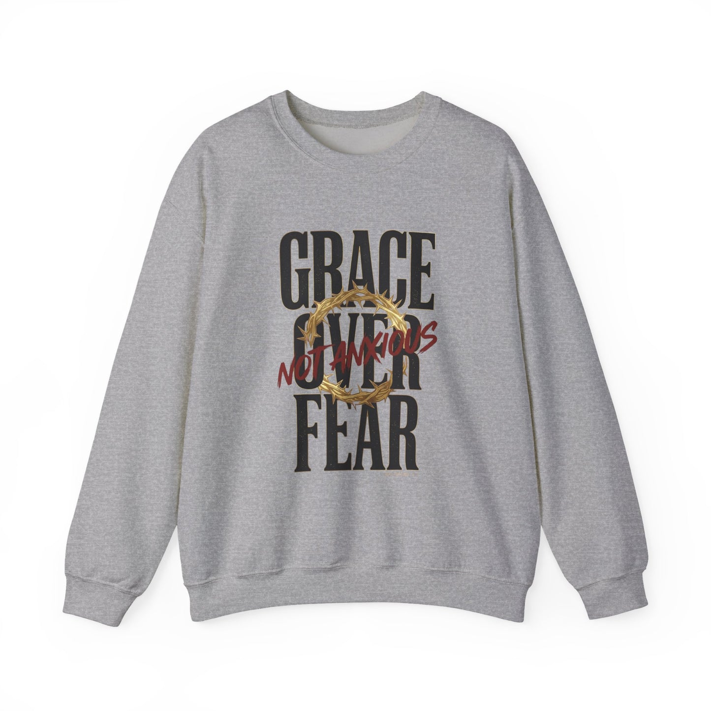 Grace Over Fear Crewneck Sweatshirt | Christian Streetwear, Distressed Thorn Graphic