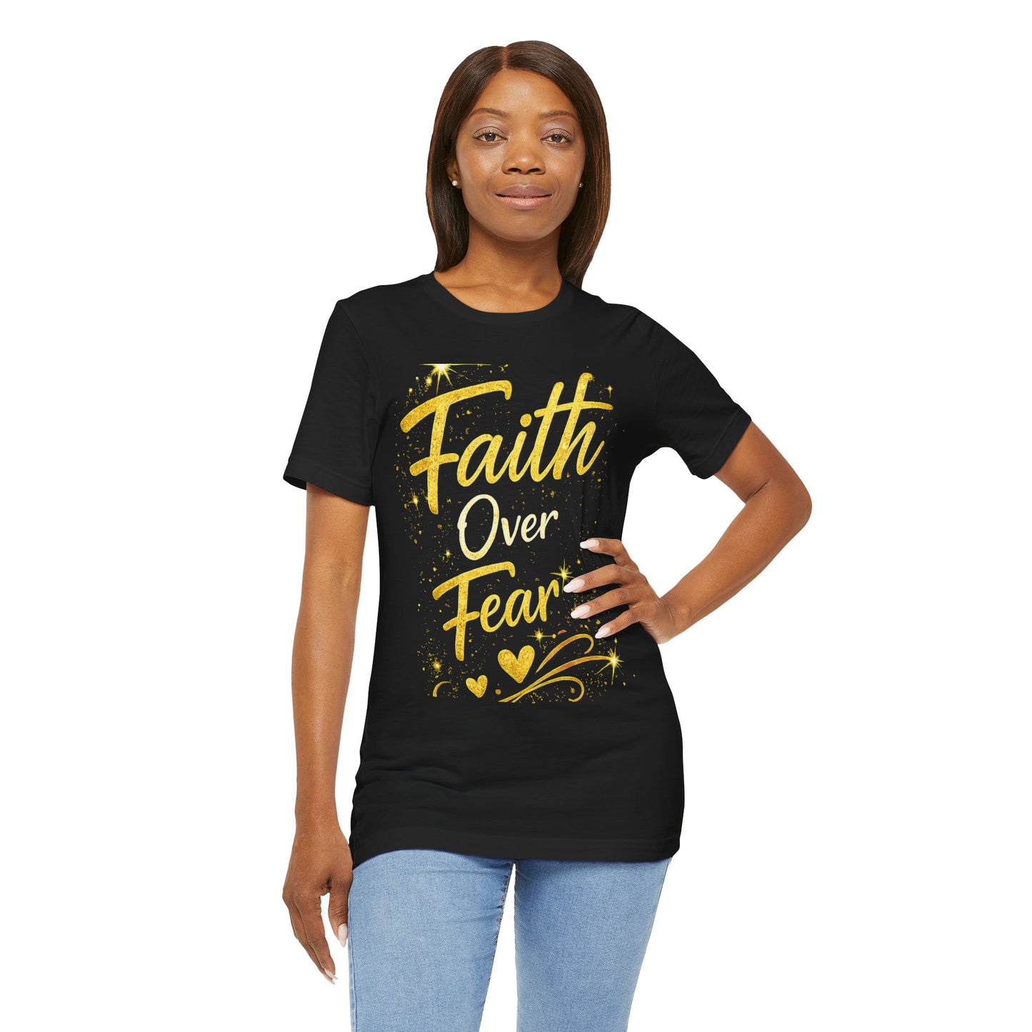 Faith Over Fear T‑Shirt — Inspirational Christian Shirt with Gold Script