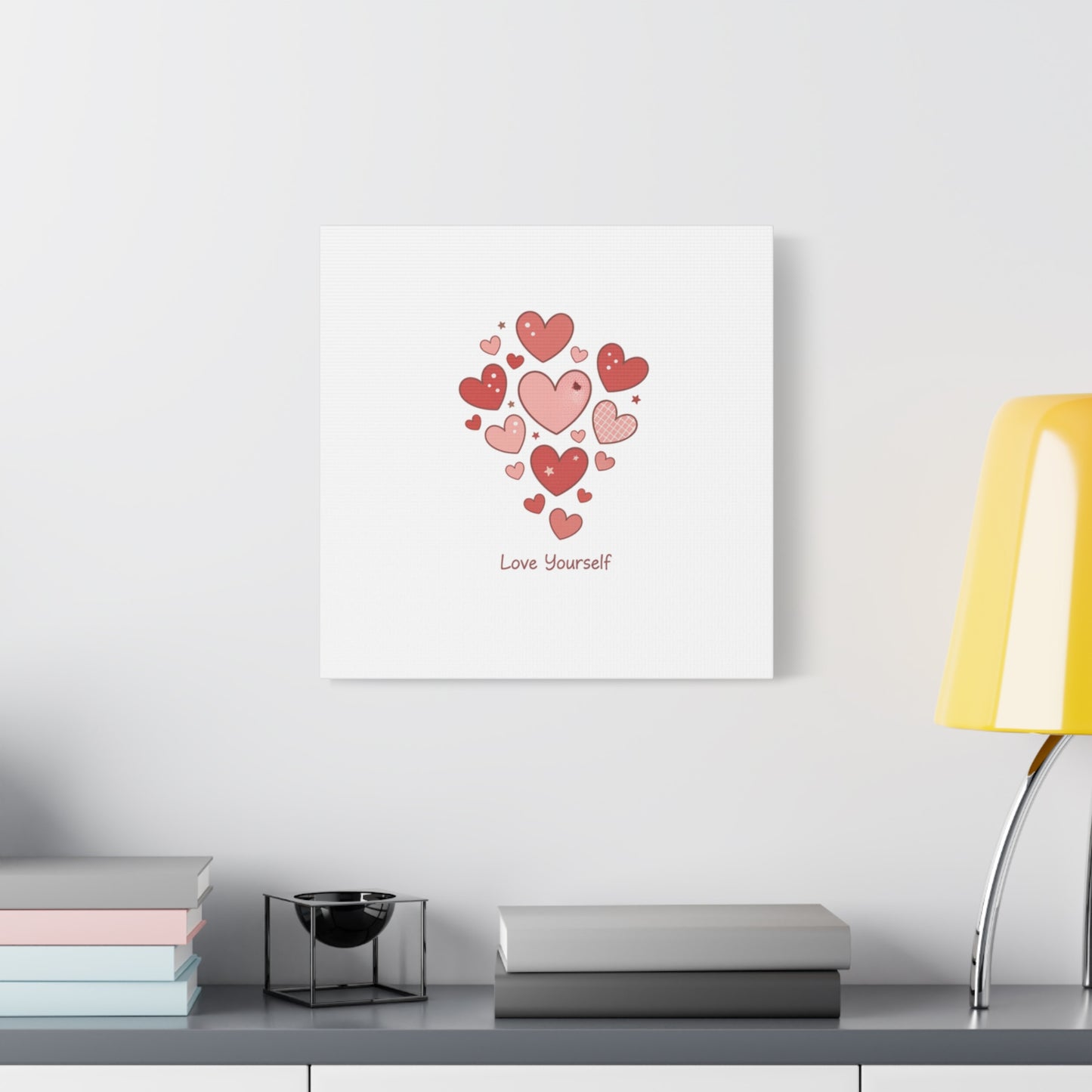 Love Yourself Canvas Wall Art — Watercolor Hearts Inspirational Home Decor