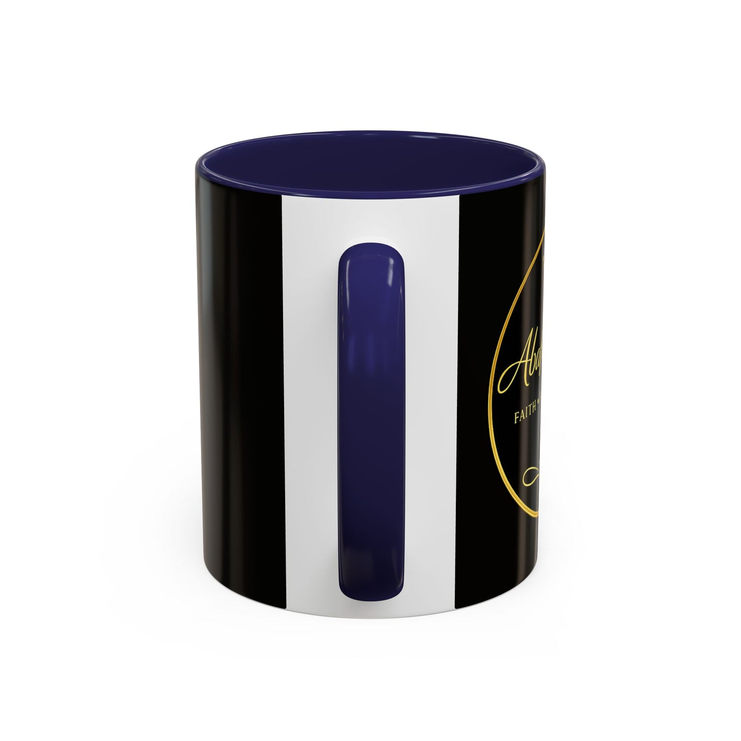 Black Accent Coffee Mug — "Abafamilystore: Faith • Family • Purpose" Gold Logo