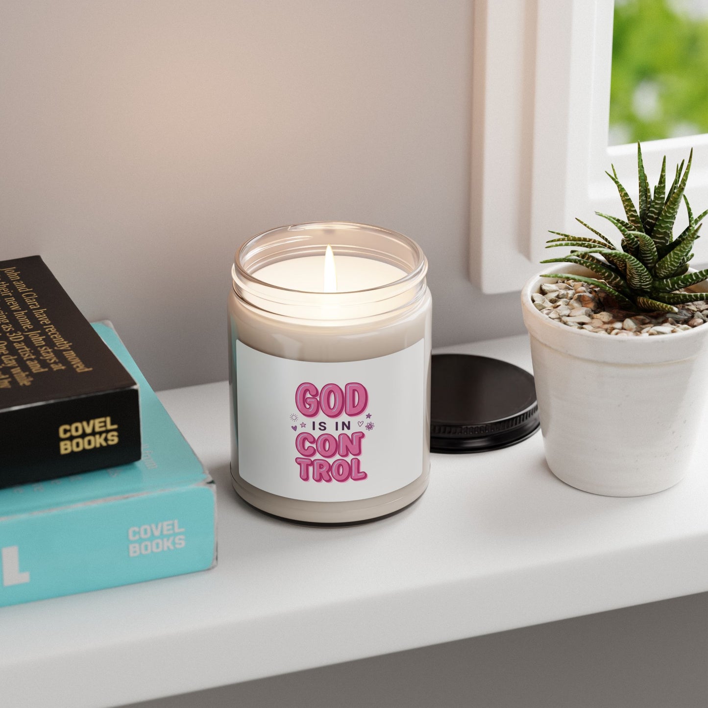 God Is In Control Candle | Scented Soy Christian Faith Candle, Pink Rainbow Typography