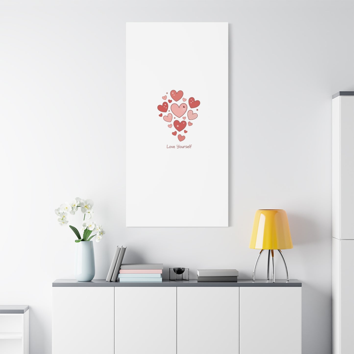 Love Yourself Canvas Wall Art — Watercolor Hearts Inspirational Home Decor