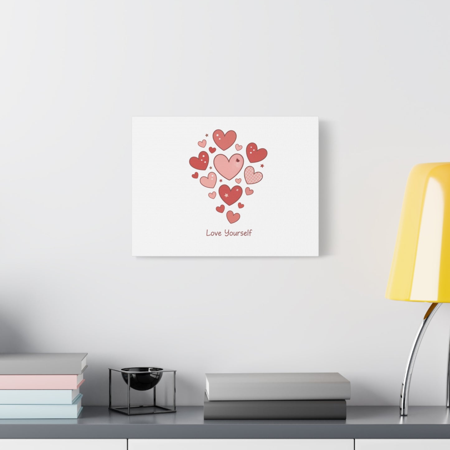 Love Yourself Canvas Wall Art — Watercolor Hearts Inspirational Home Decor