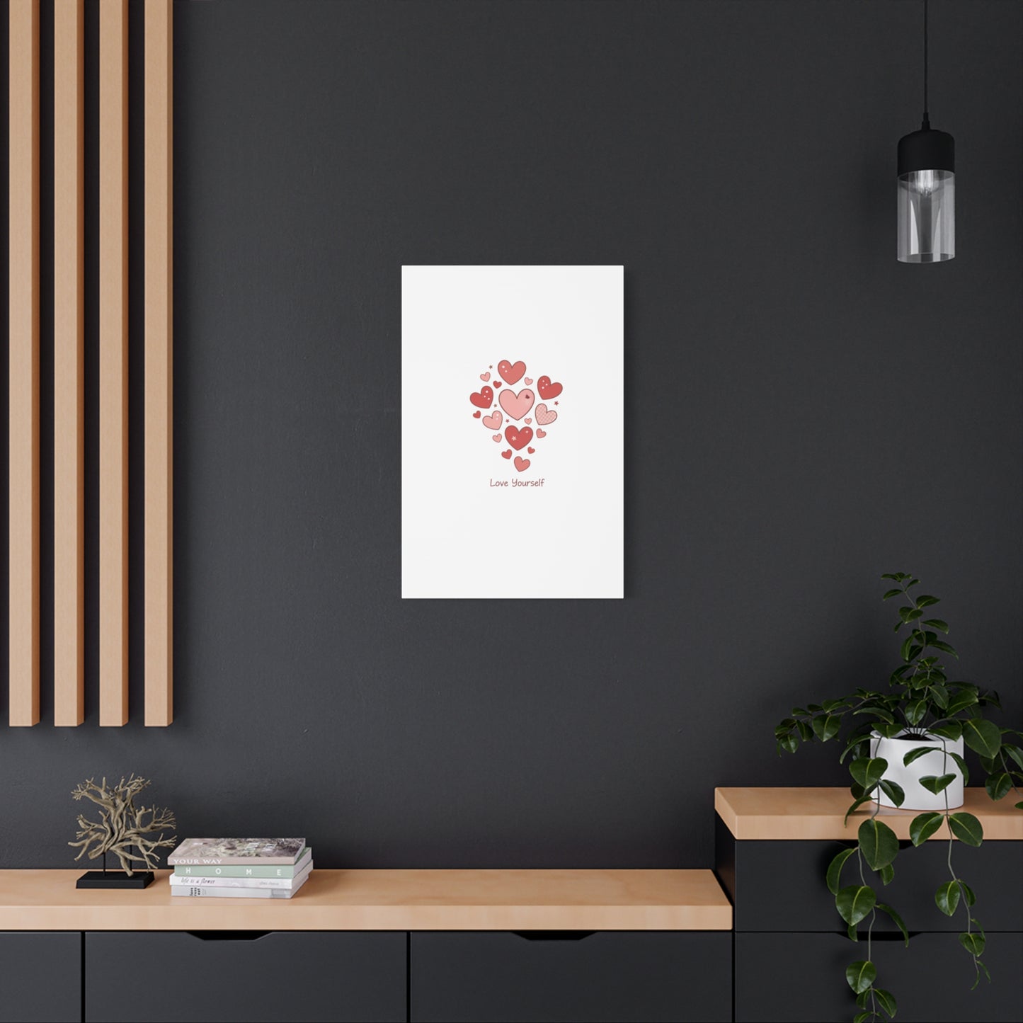 Love Yourself Canvas Wall Art — Watercolor Hearts Inspirational Home Decor