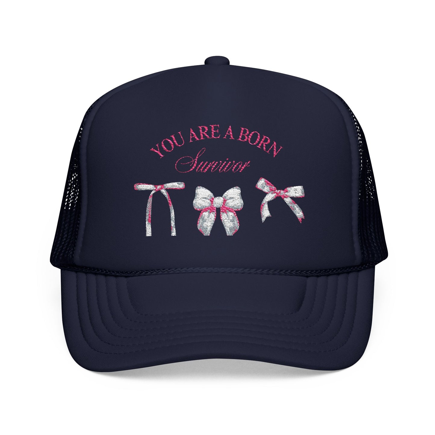 Embroidered Survival Trucker Hat - Inspirational, Unique Gift, Casual Wear, Cancer Awareness, Everyday Style