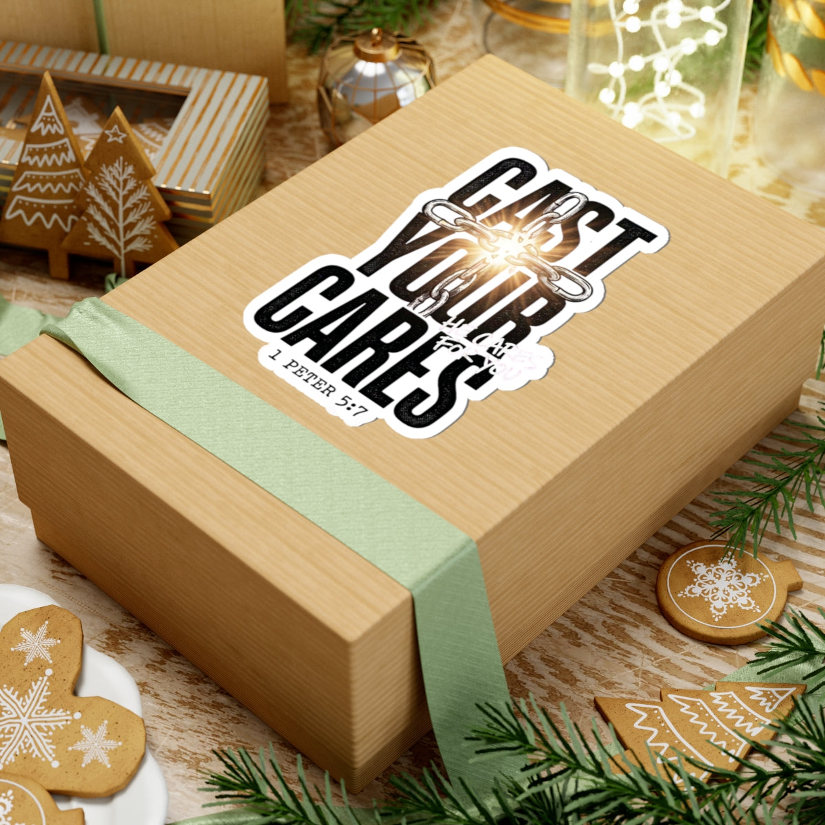 Cast Your Cares Sticker | Christian Streetwear, Scripture 1 Peter 5:7
