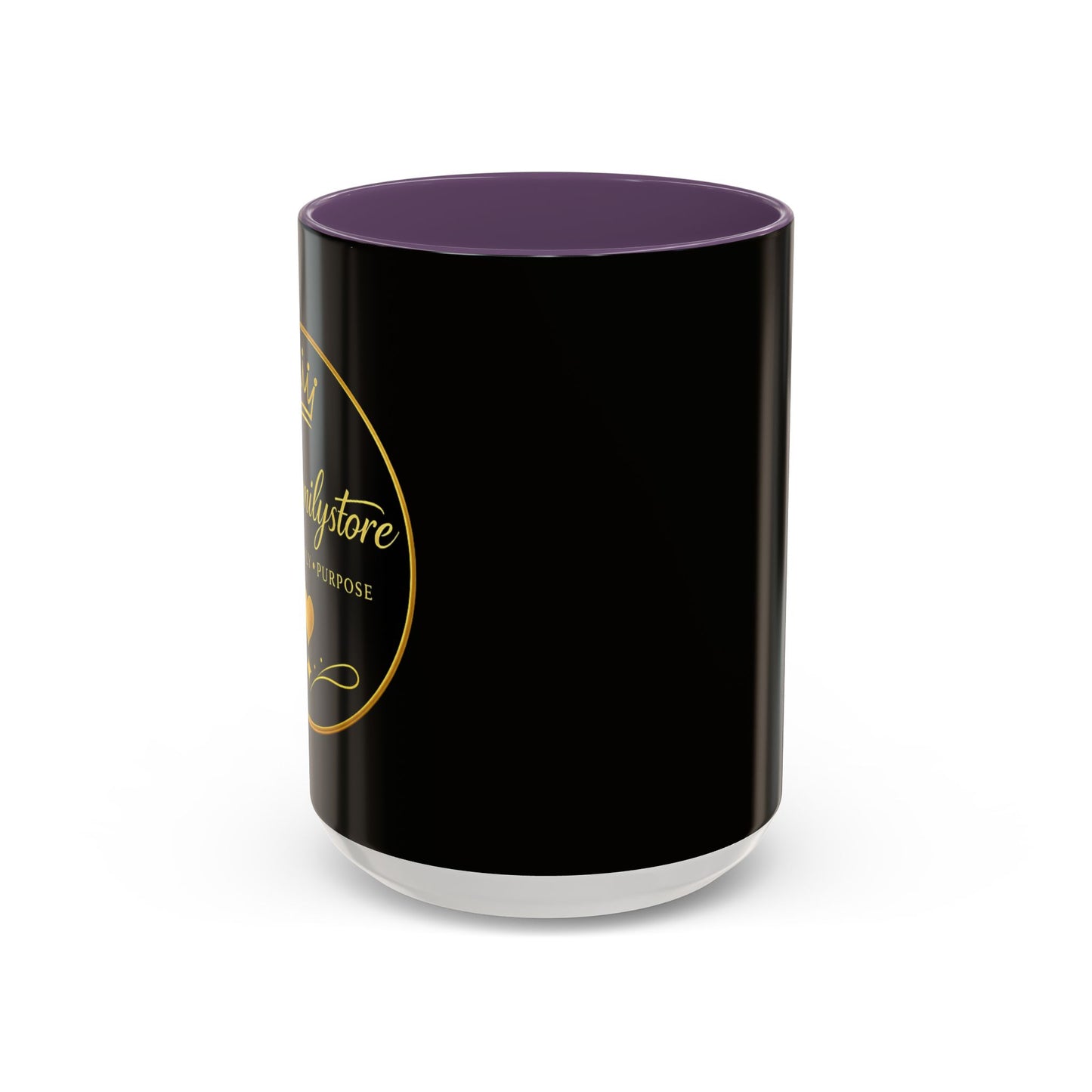 Black Accent Coffee Mug — "Abafamilystore: Faith • Family • Purpose" Gold Logo
