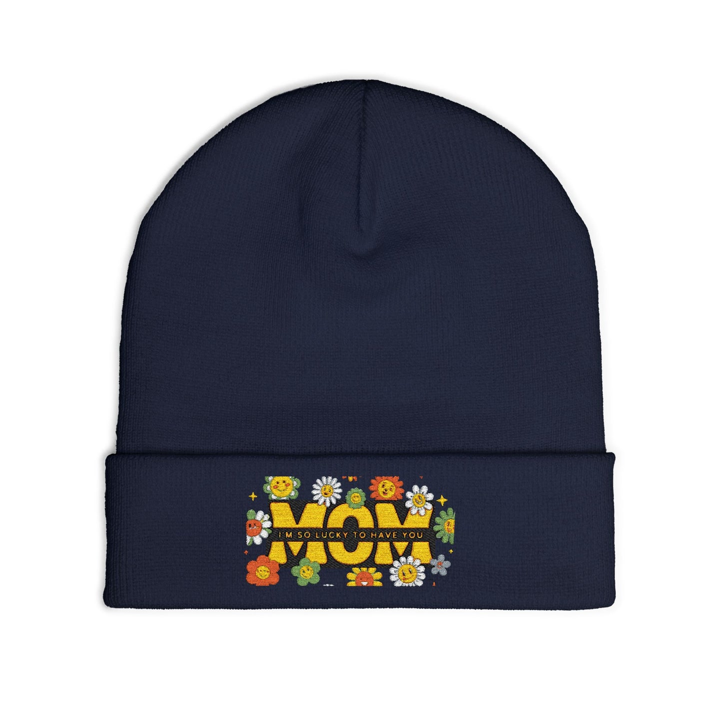Embroidered 'Mom' Floral Knit Beanie – Cozy Mother's Day Gift
