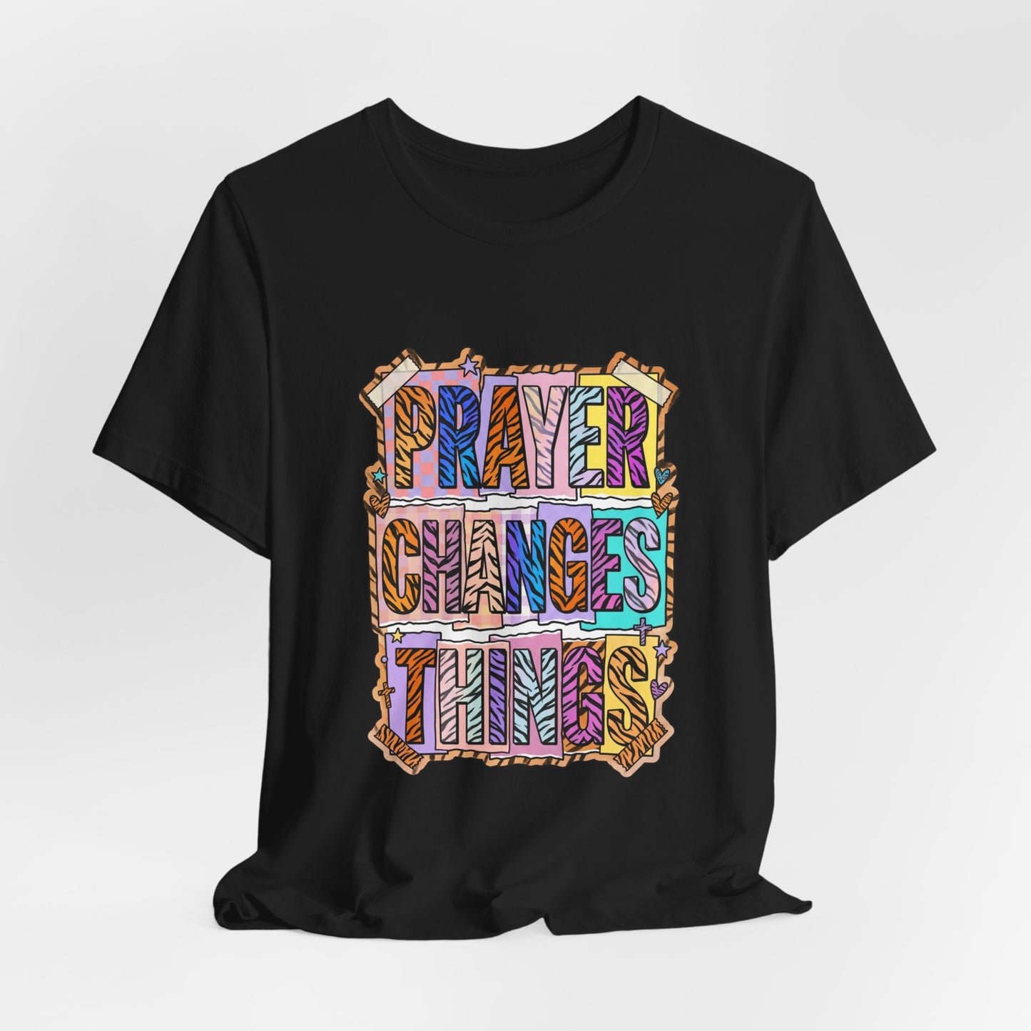 Prayer Changes Things Tee | Christian Rainbow Scripture, Playful Mixed-Font Faith Shirt