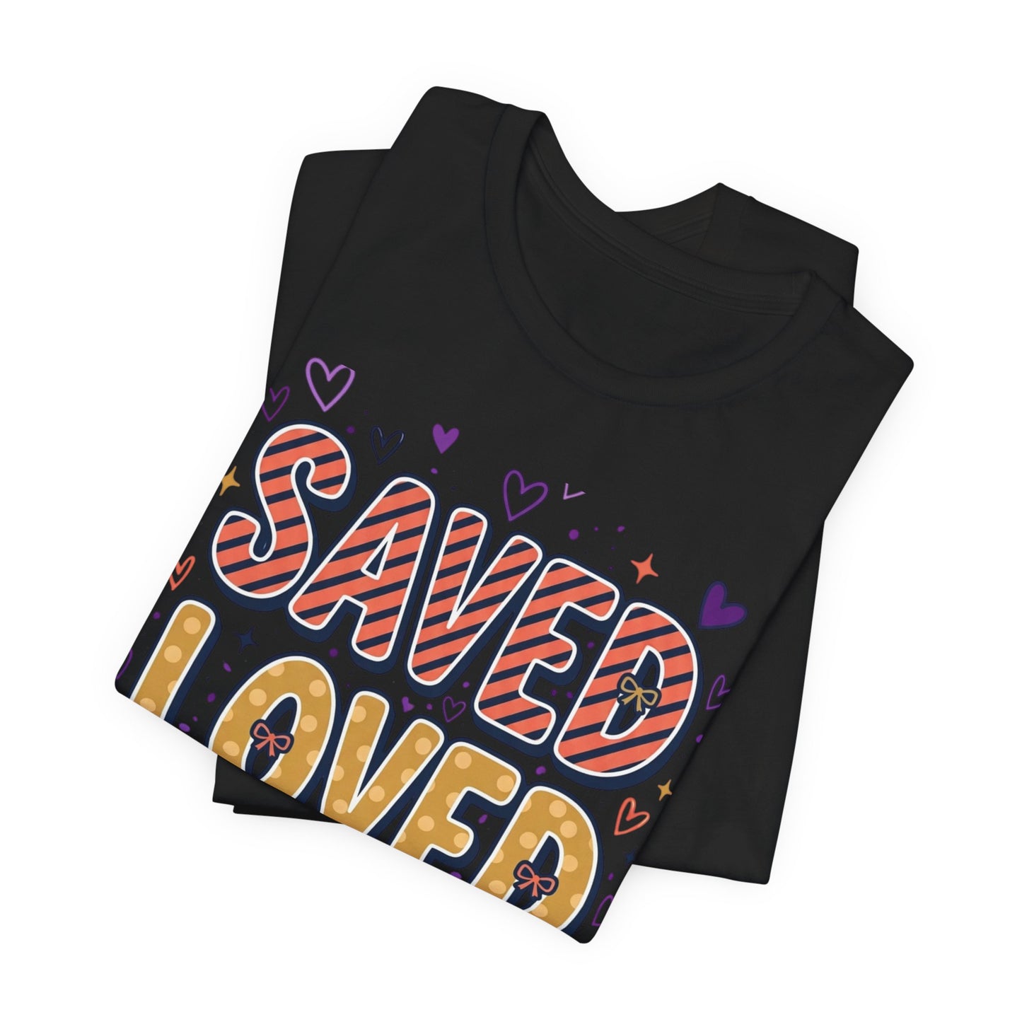 Saved Loved Forgiven T-Shirt | Christian Rainbow Scripture Tee, Playful Faith