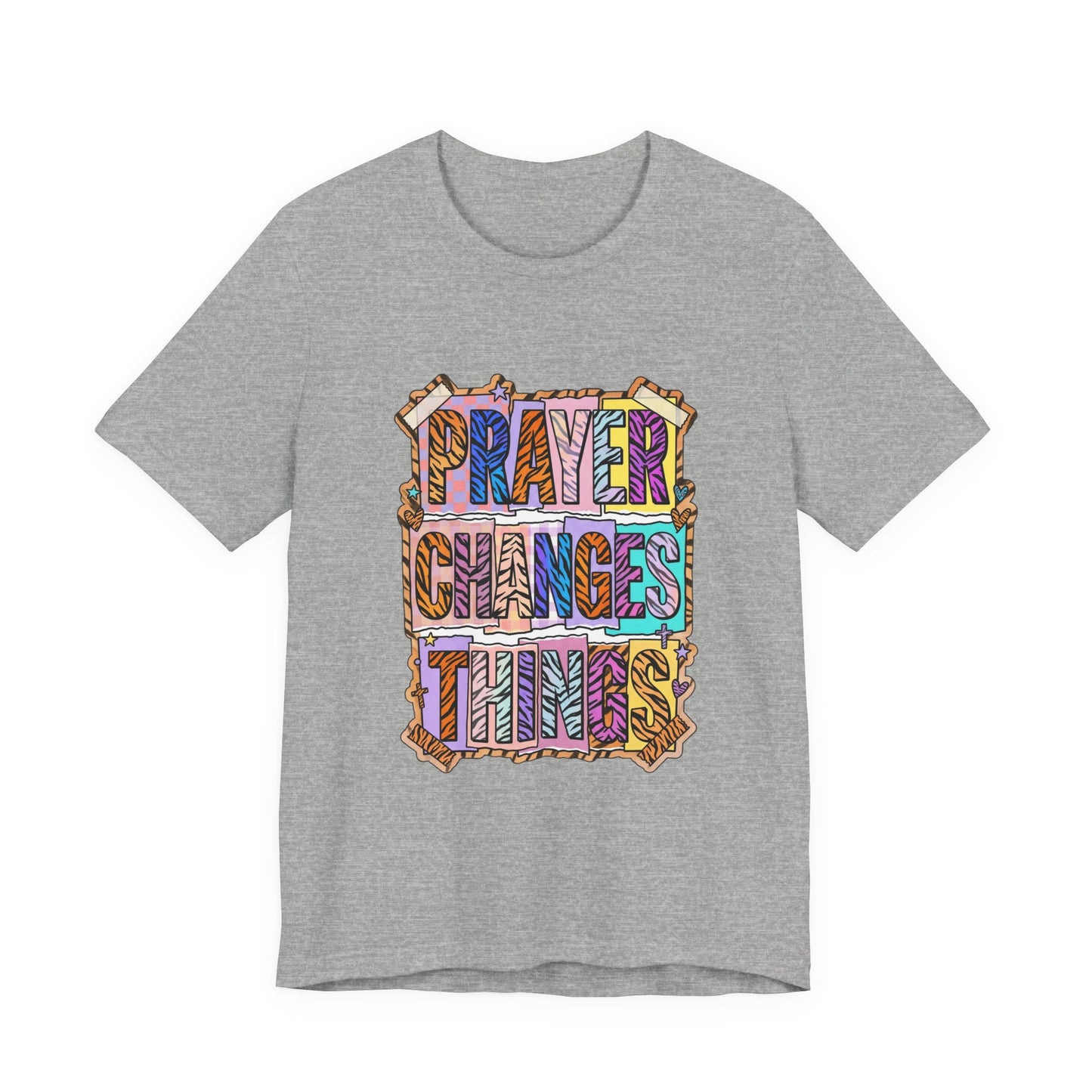 Prayer Changes Things Tee | Christian Rainbow Scripture, Playful Mixed-Font Faith Shirt