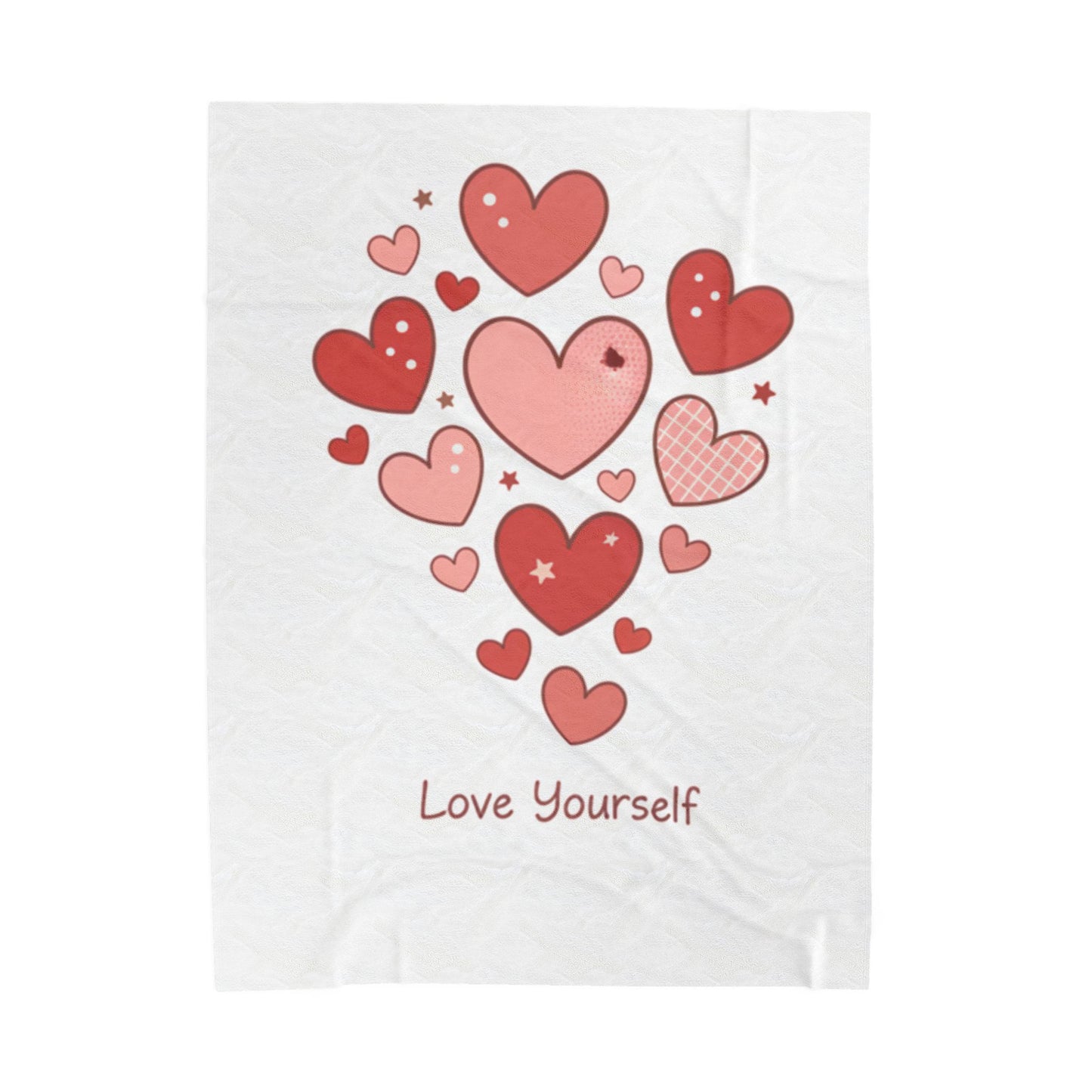 Love Yourself Plush Blanket — Watercolor Hearts Inspirational Velveteen Throw